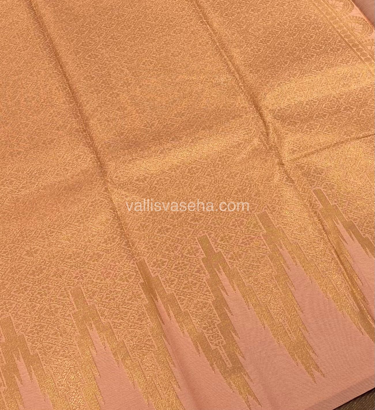 Kanchi Semi Silk - Brown With Peach - Temple Border - VVKSS003