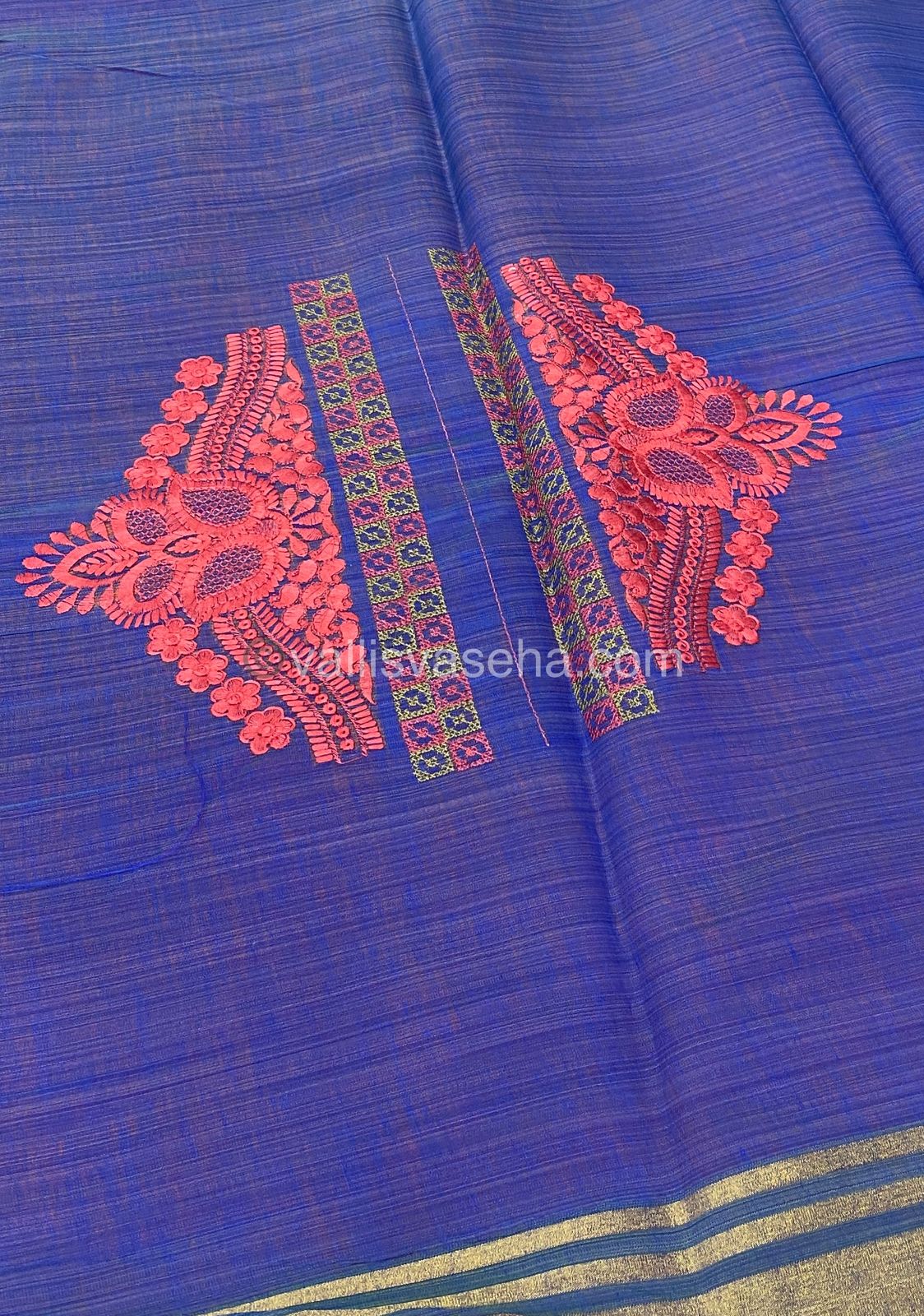 Mixed Cotton Saree | Peach And Blue| Happy sale | 30% less - VVHS005