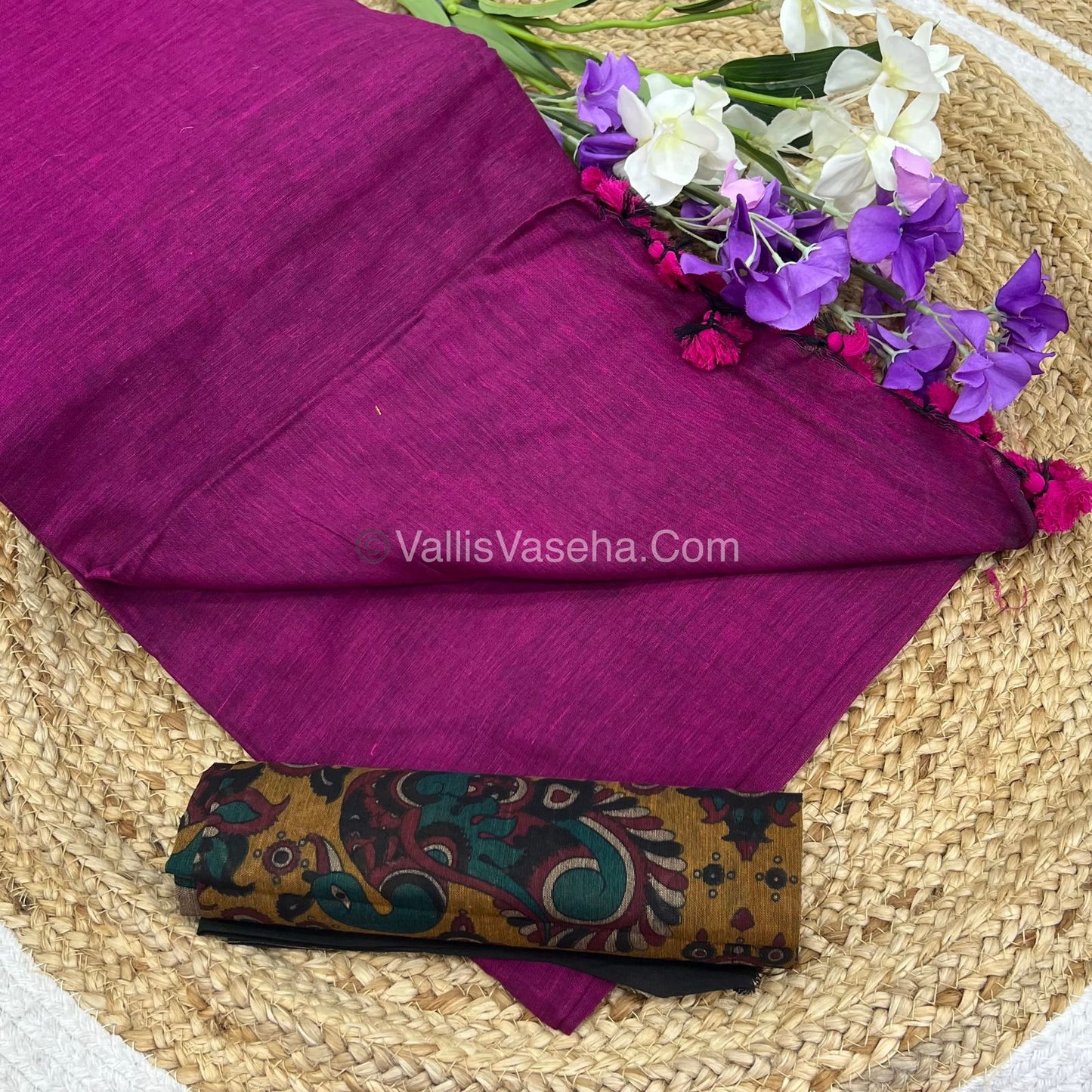 Khadi Cotton Sarees with Kalamkari Blouse - VVKCK001