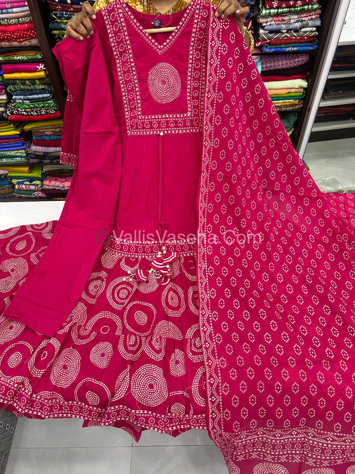 Anarkali - Pink Shade - Salwar, Kameez & Duppatta(3pc)- Fancy Cotton - VVRAS001