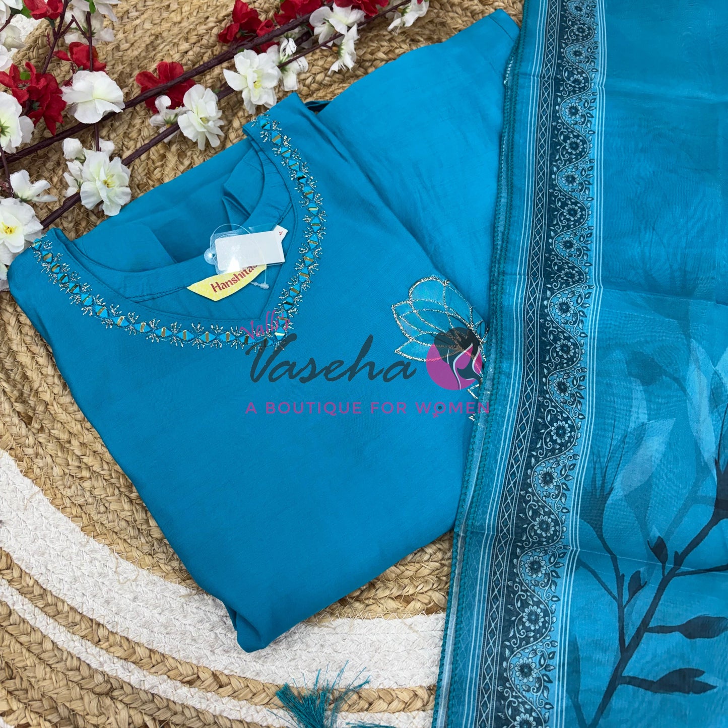 Readymade 3pc Set - Thread Embroidered - Blue - VVRMS009