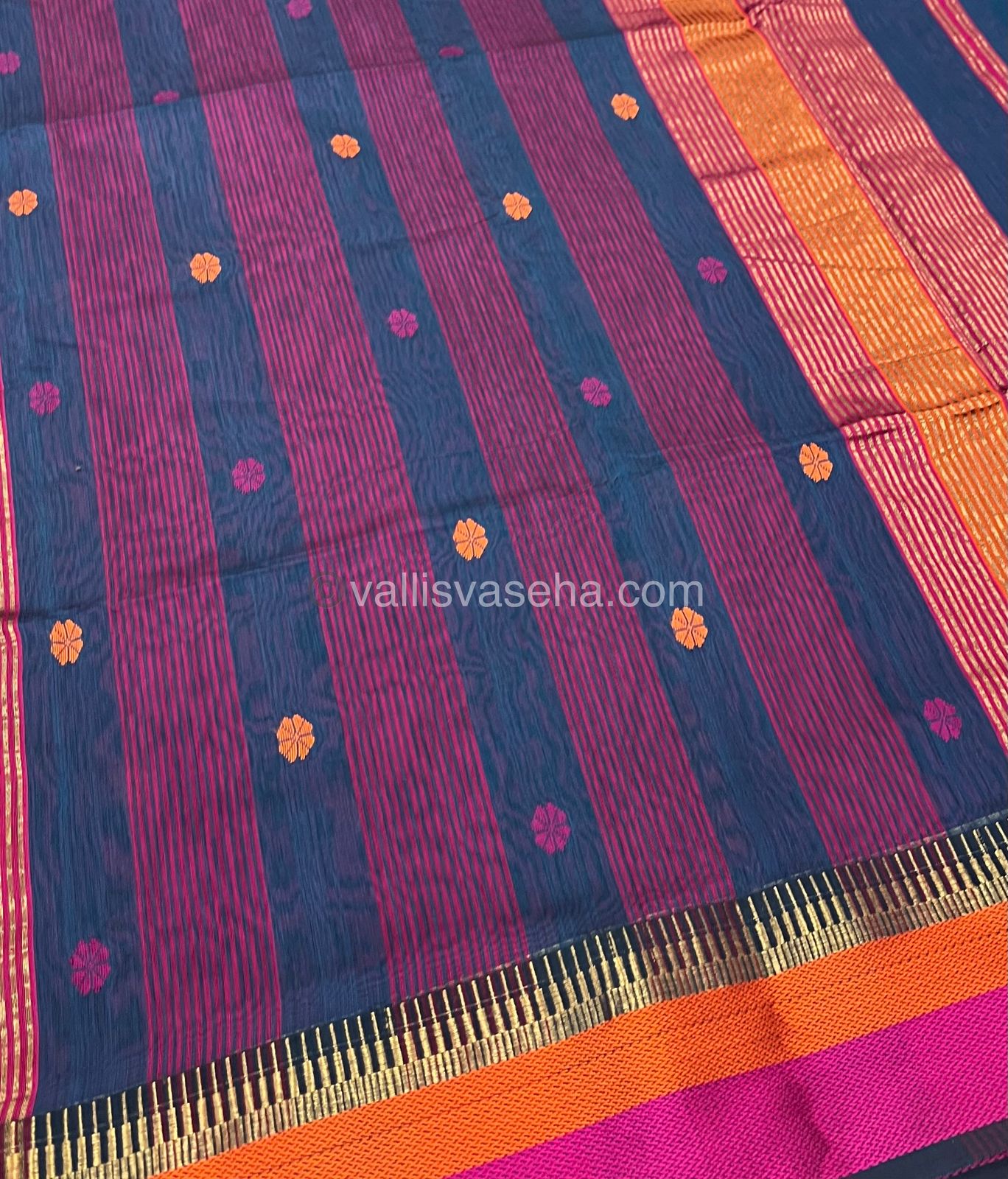 Pure Maheshwari Silk Cotton Saree - Ramar Blue & Pink Color - VVMSC004