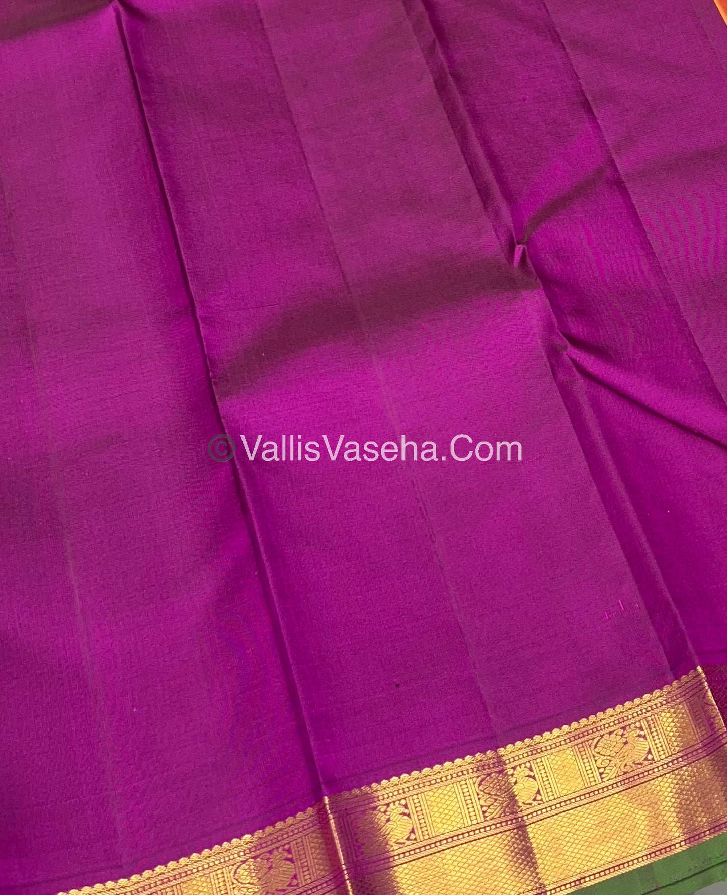 Pure Kanchipuram Silk Saree - Peach Gold & Purplish Pink Combo - VVPS014