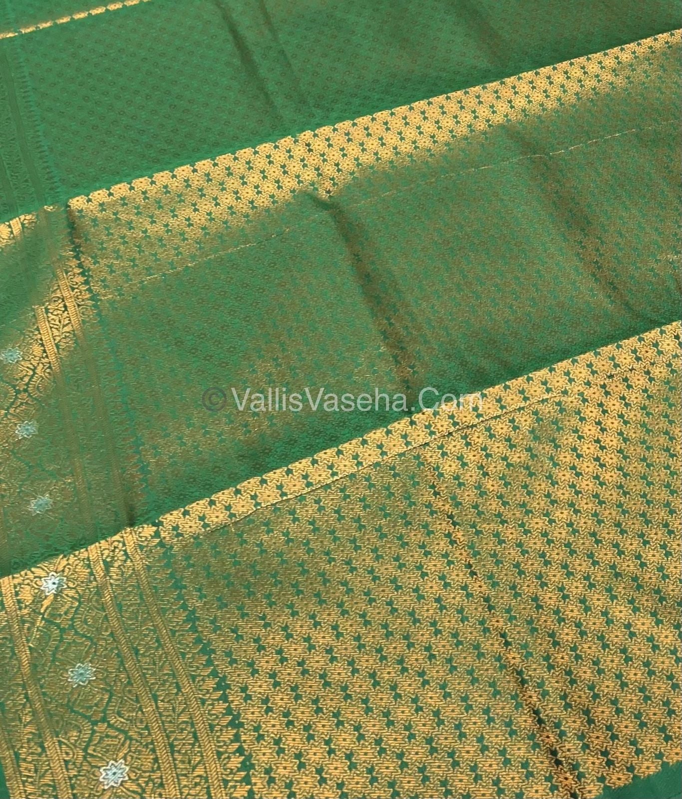 Semi Soft Silk - Border Butta - Dark Green Shade -VVSSS010