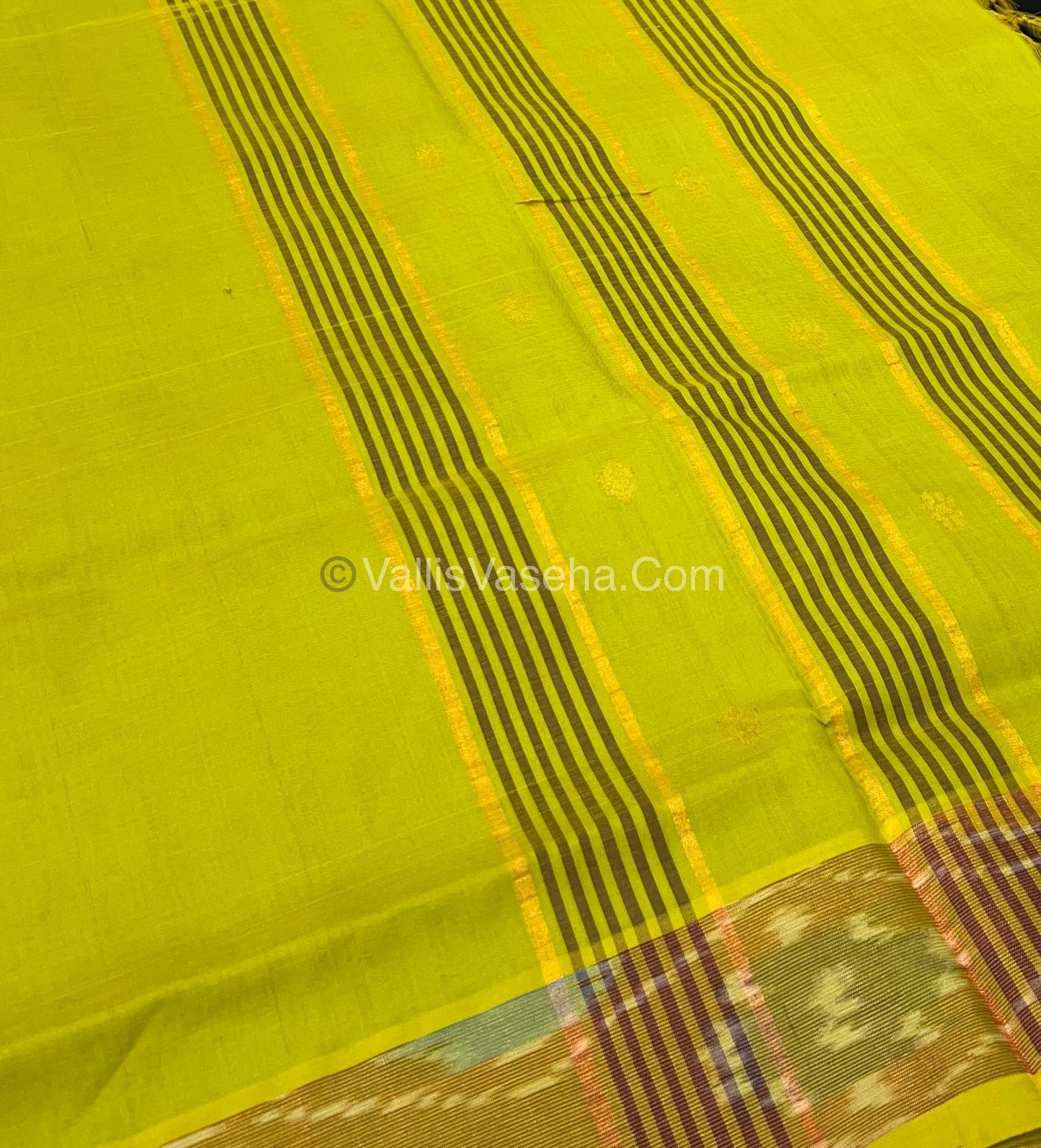 Semi Silk Cotton Saree - Dark Brown & Green - VVSSC001