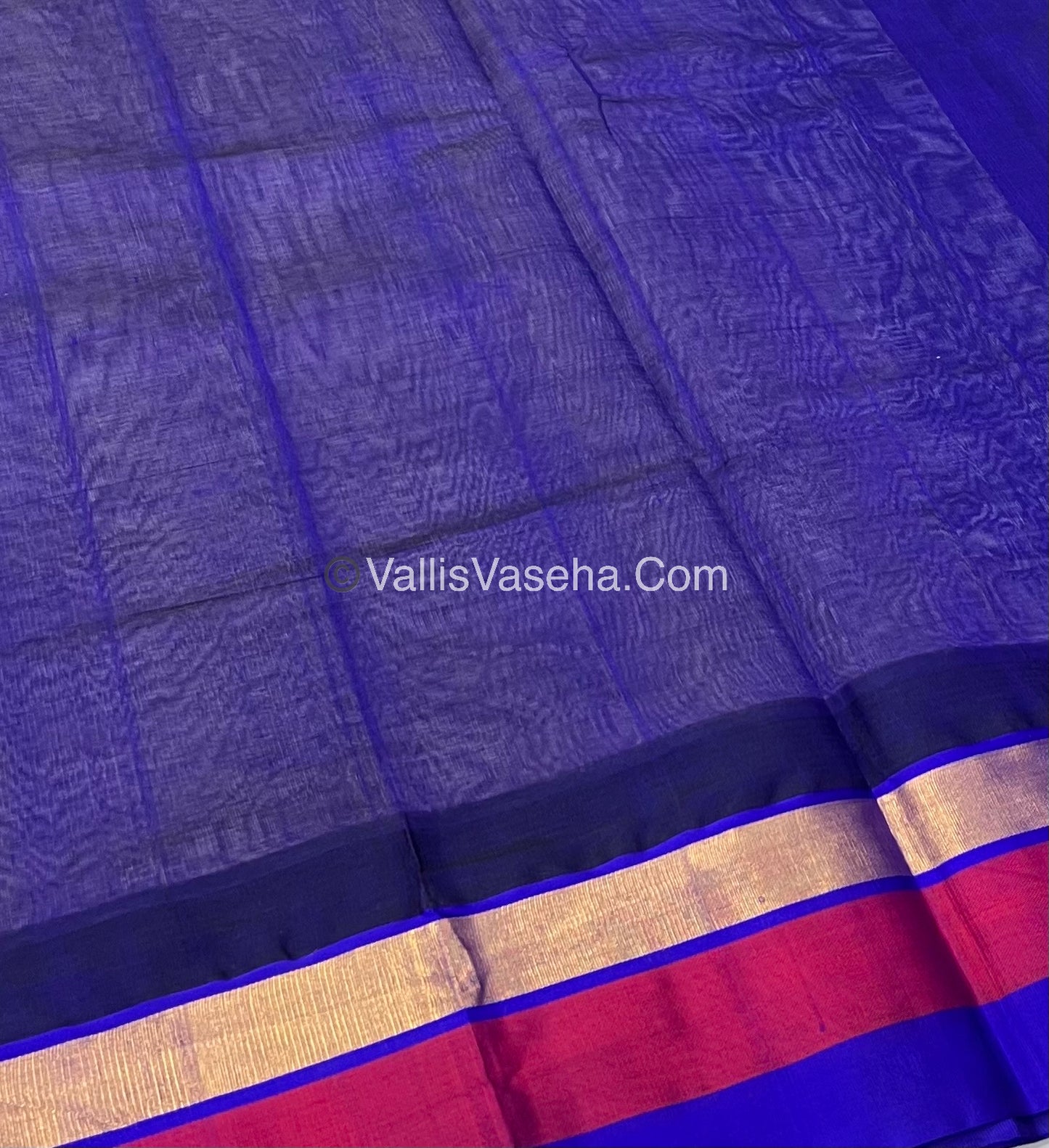 Pure Korvai Silk Cotton Saree - Cream With Blue Shade Temple border - VVKSC001