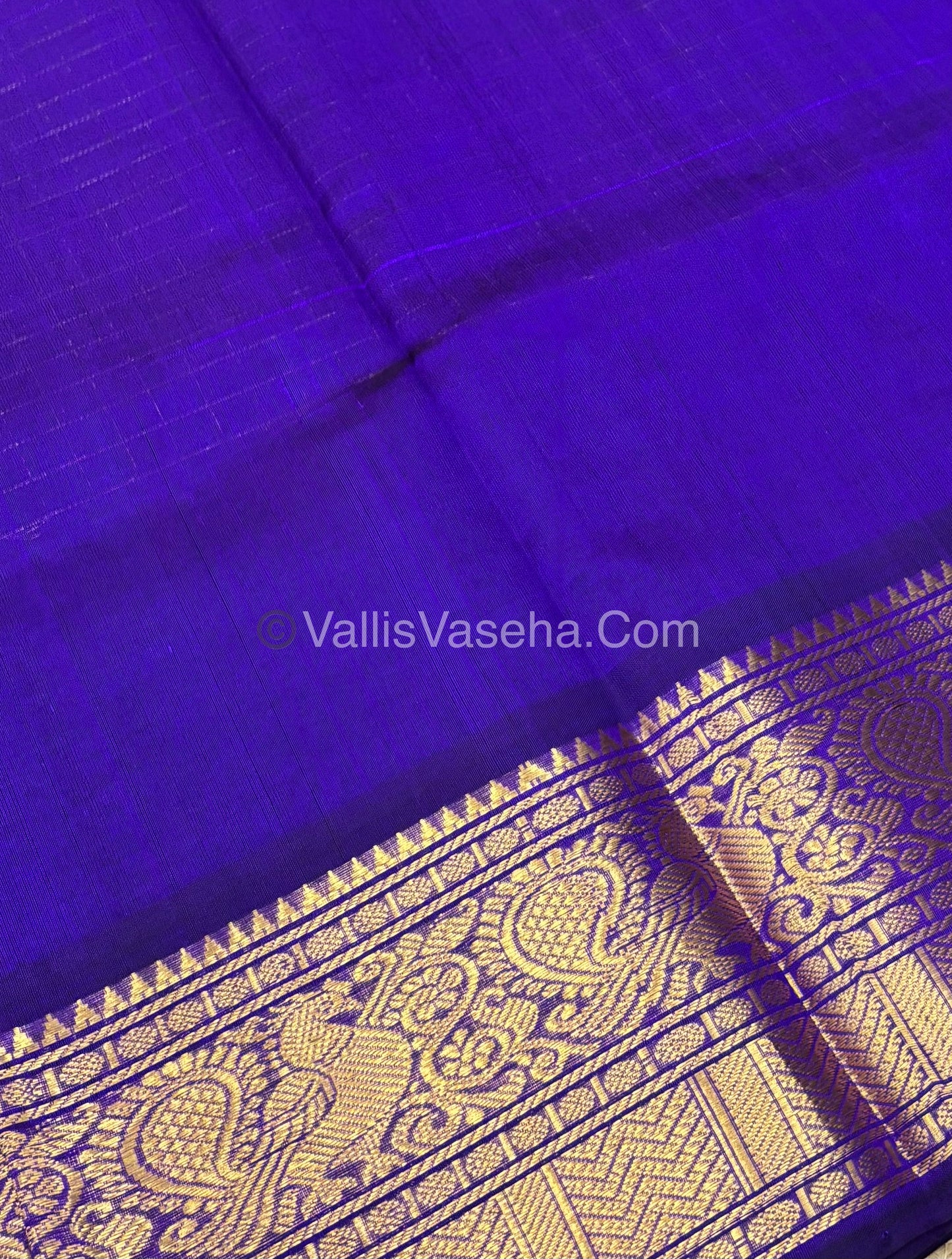 Pure Korvai Silk Cotton - Checks Pattern - Purple Shade - VVKSC033