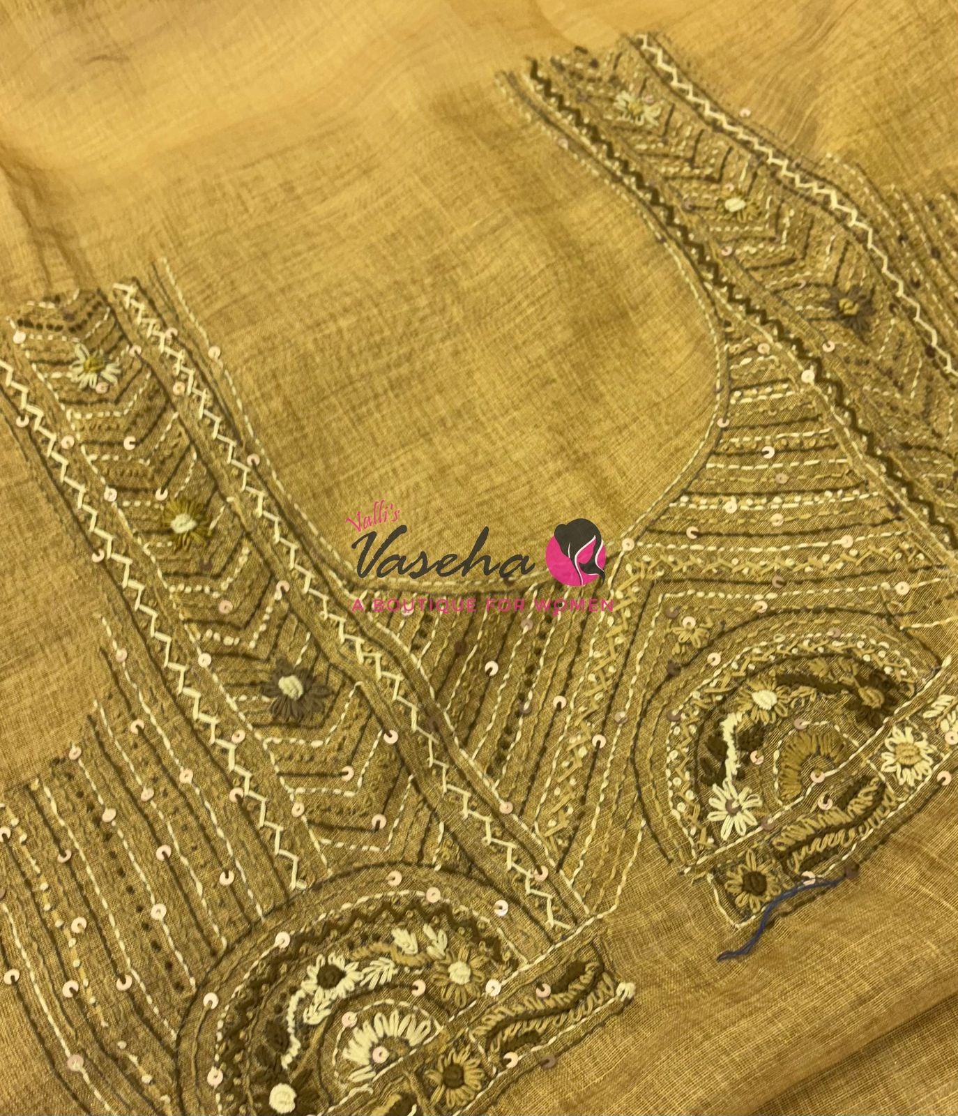 French Knot - Linen Tissue Saree - Mustard Green Shade - VVLFN015