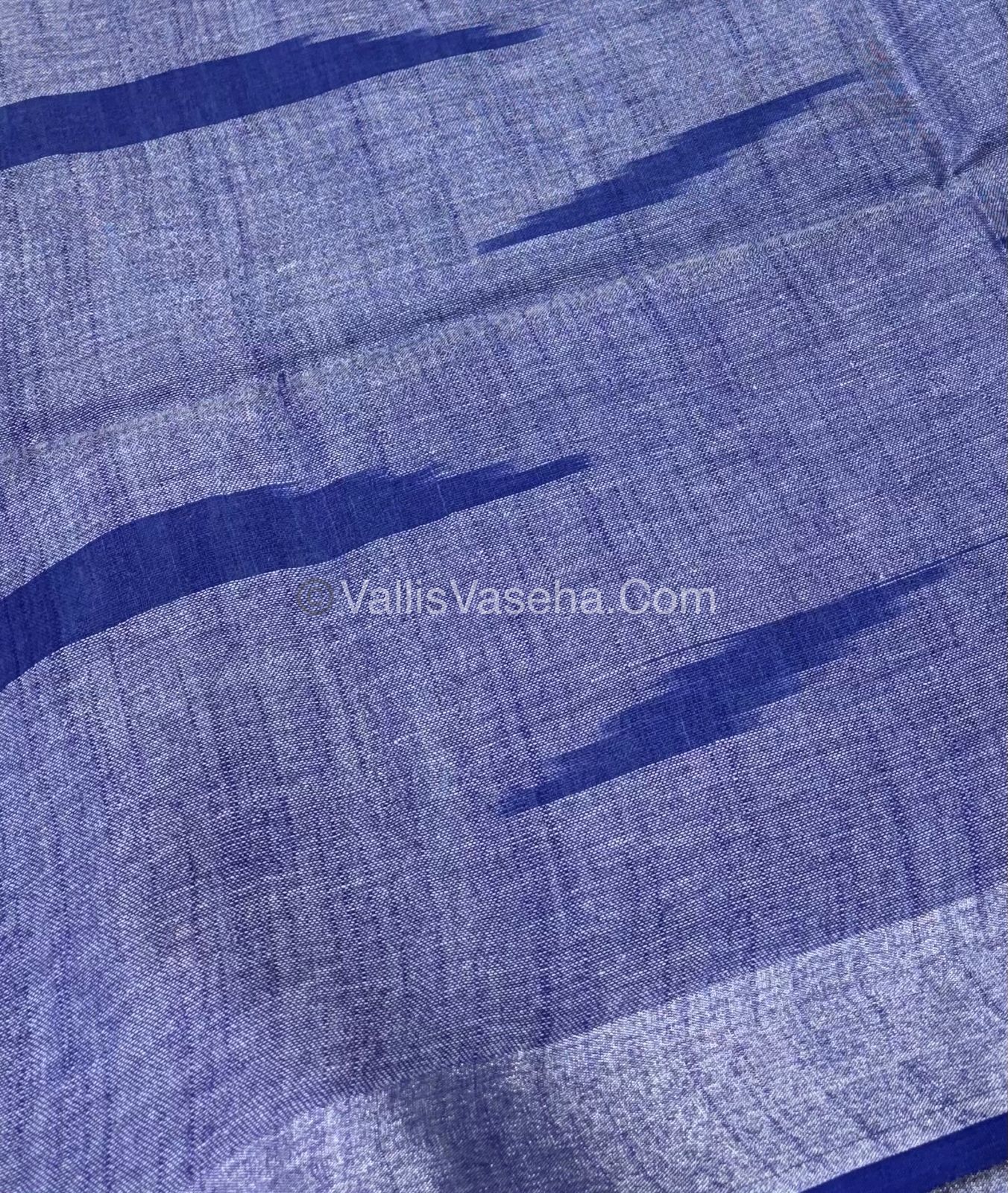 Bhagalpuri Linen Cotton Saree - Ikkat Print - Ramar Blue With Blue Shade - VVBLC002