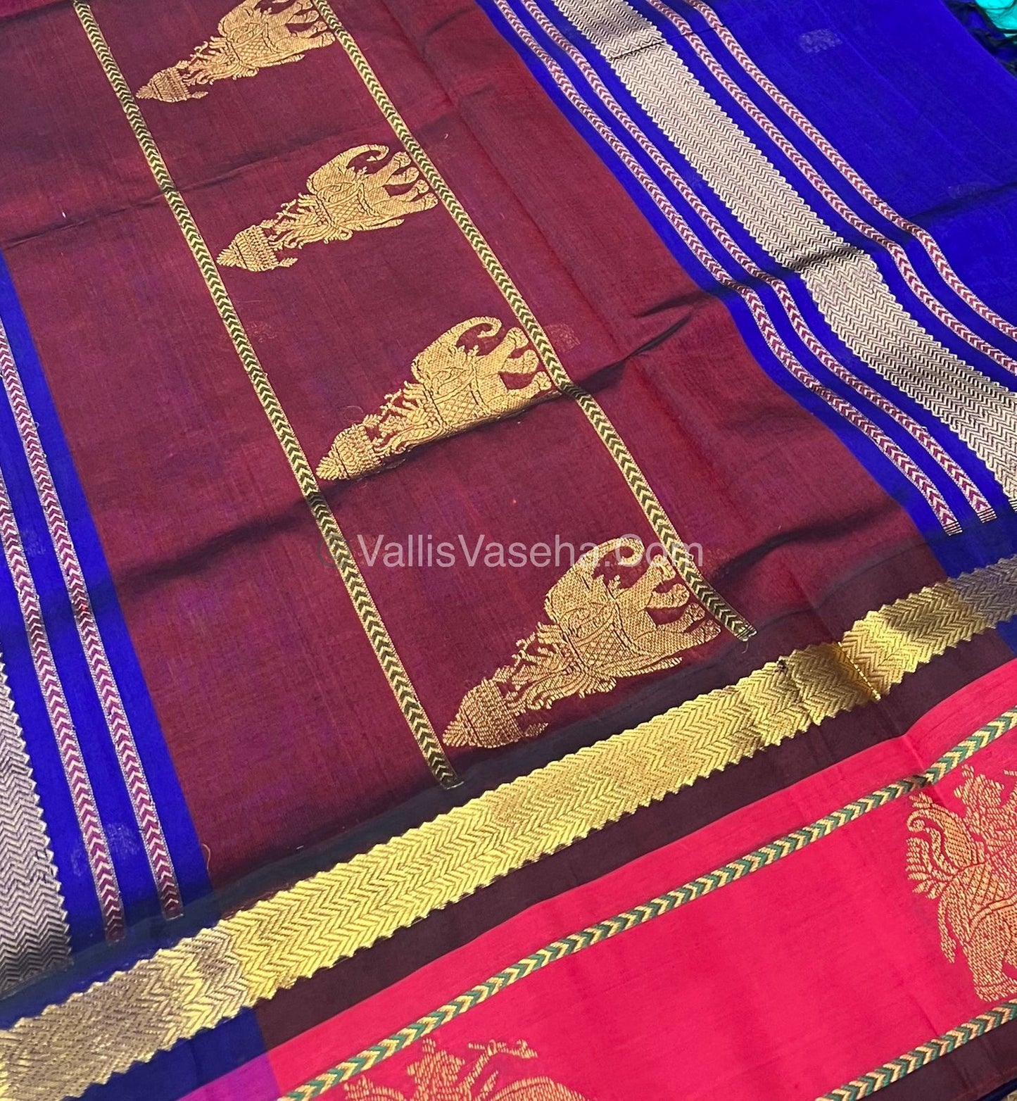 Pure Korvai Silk Cotton Saree - Border Elephant butta Design - VVKSC018