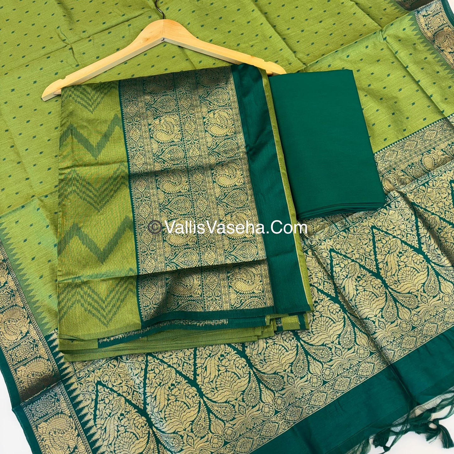 Unstitched Salwar Material - Raw Silk - Green Shade - VVUSM021