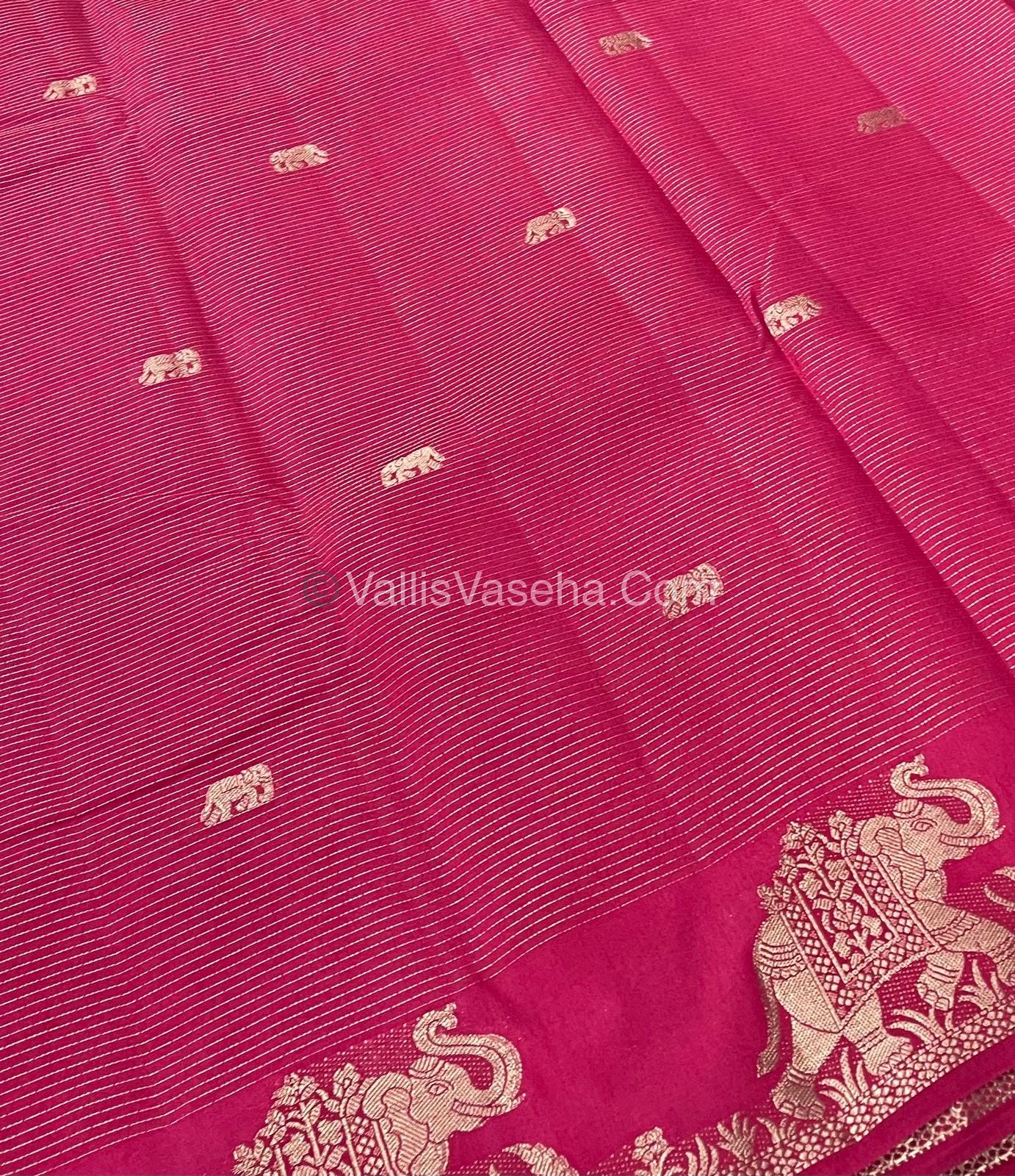 Semi Tussar Silk - Vairavoosi & Elephant Design - Light Peachish Pink shade-VVSTS019