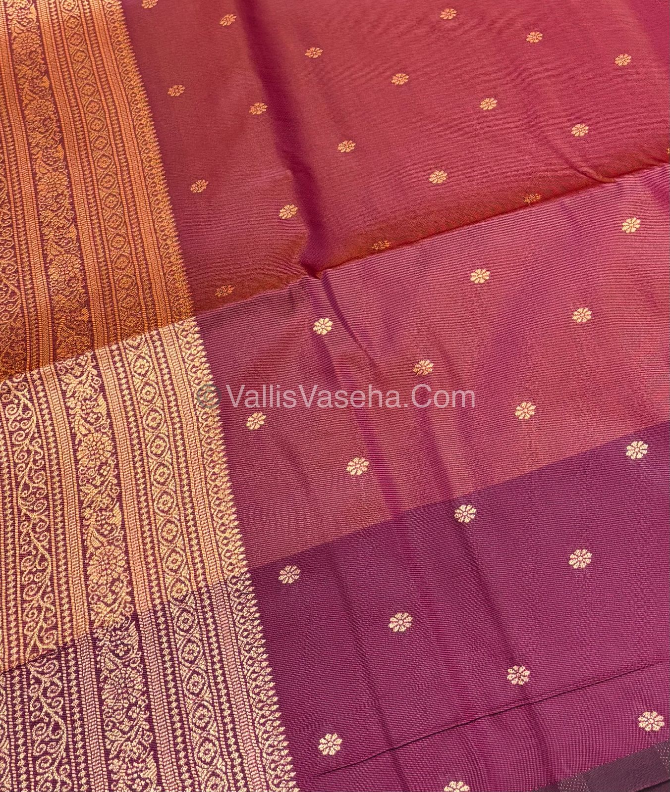 Semi Soft Silk - Peachish Gold With Dark Purple Shade -VVSSS032 - 1