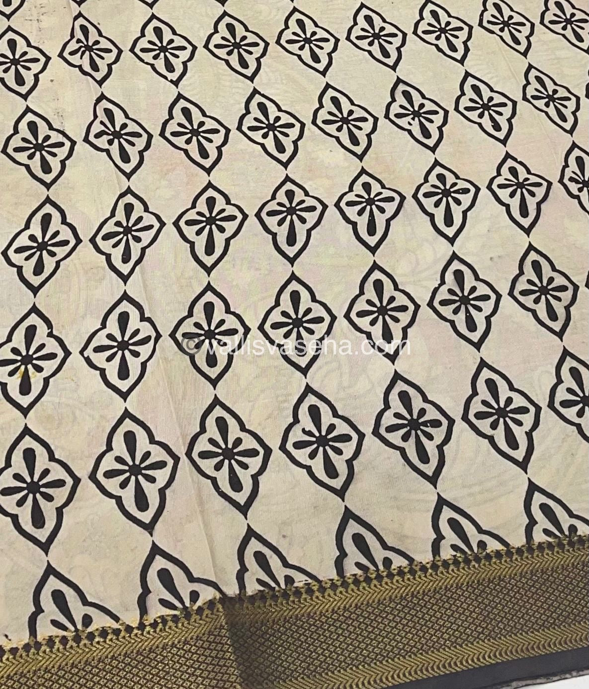 Chennur Silk | Kalamkari Prints | Cream With Coffee Brown -VVCS005