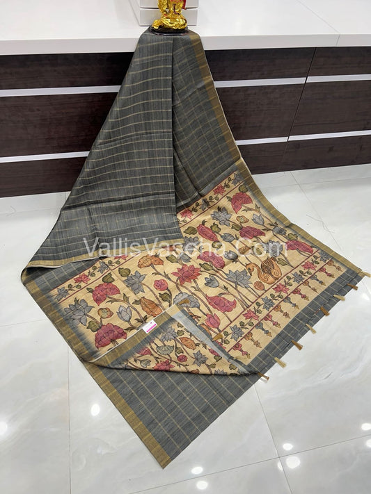 Semi Chanderi Saree - checks pattern - VVSCS004