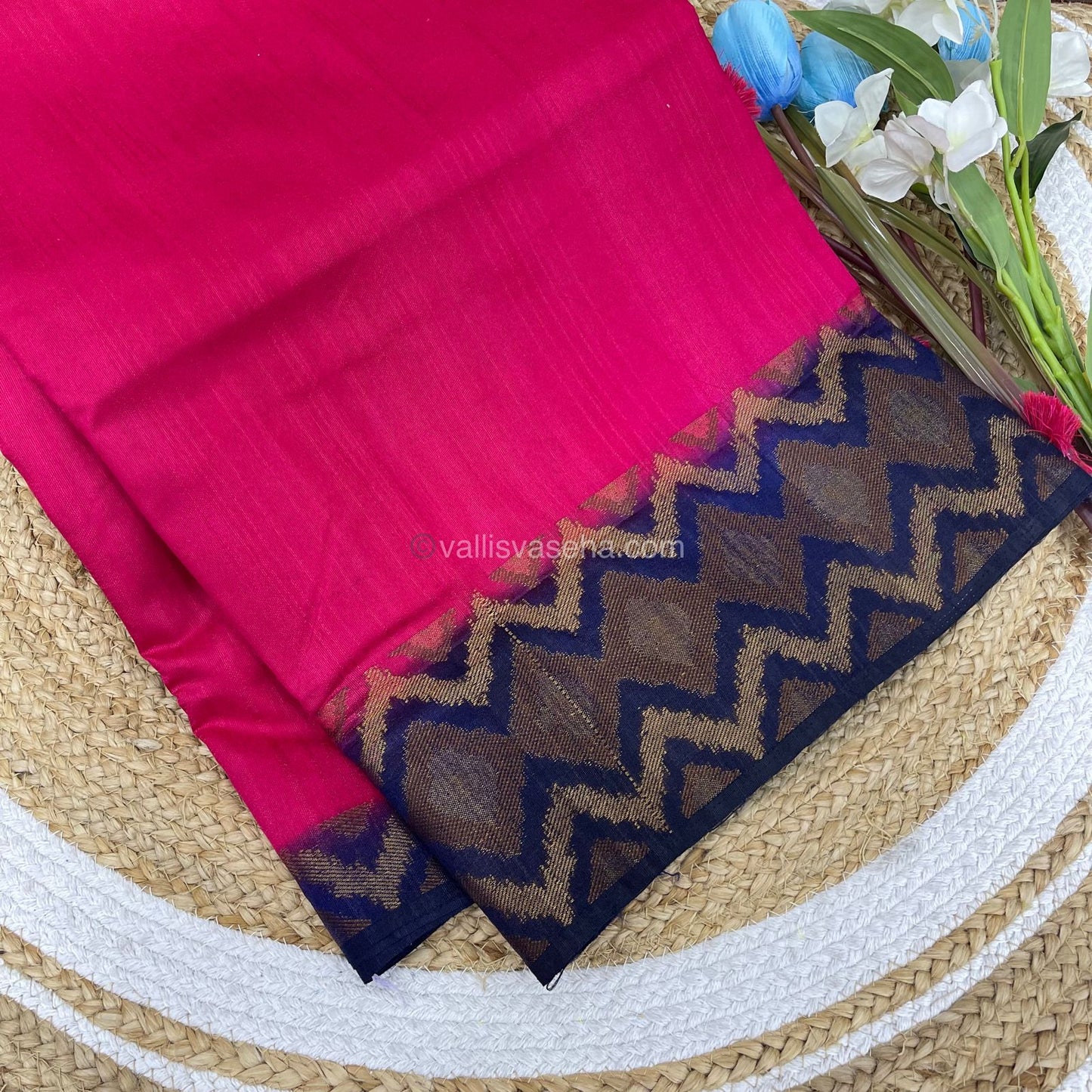 Bamboo Silk Saree - Shade of Pink With Navy Blue Shade - VVBSS001