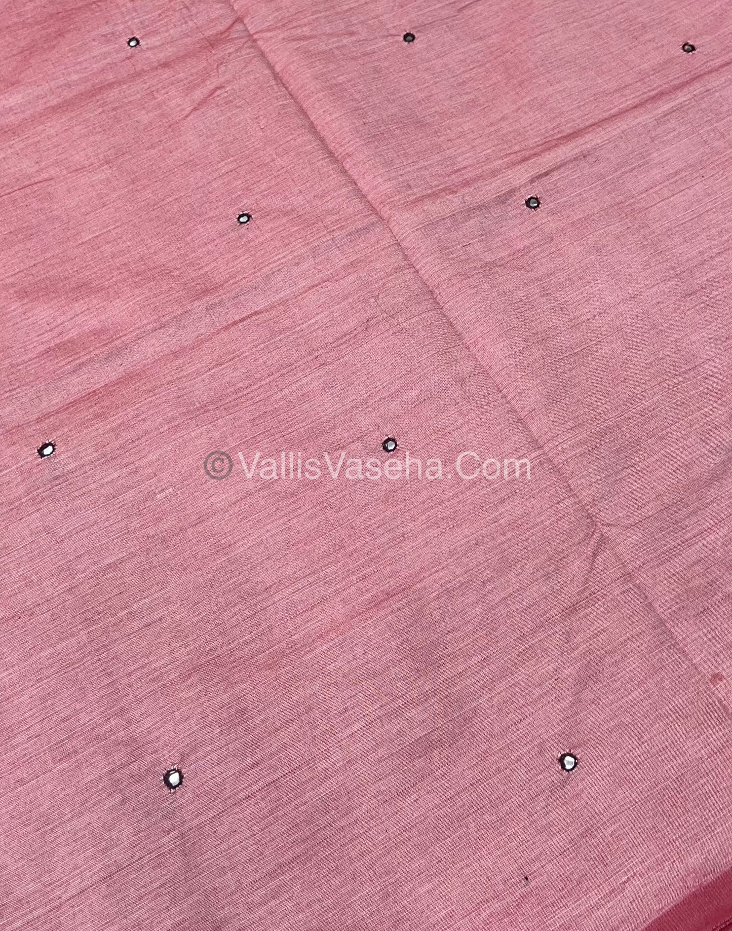 South Mixed Cotton - Mirror Work Embroidery - Baby PinkWith Brown - VVPCM002