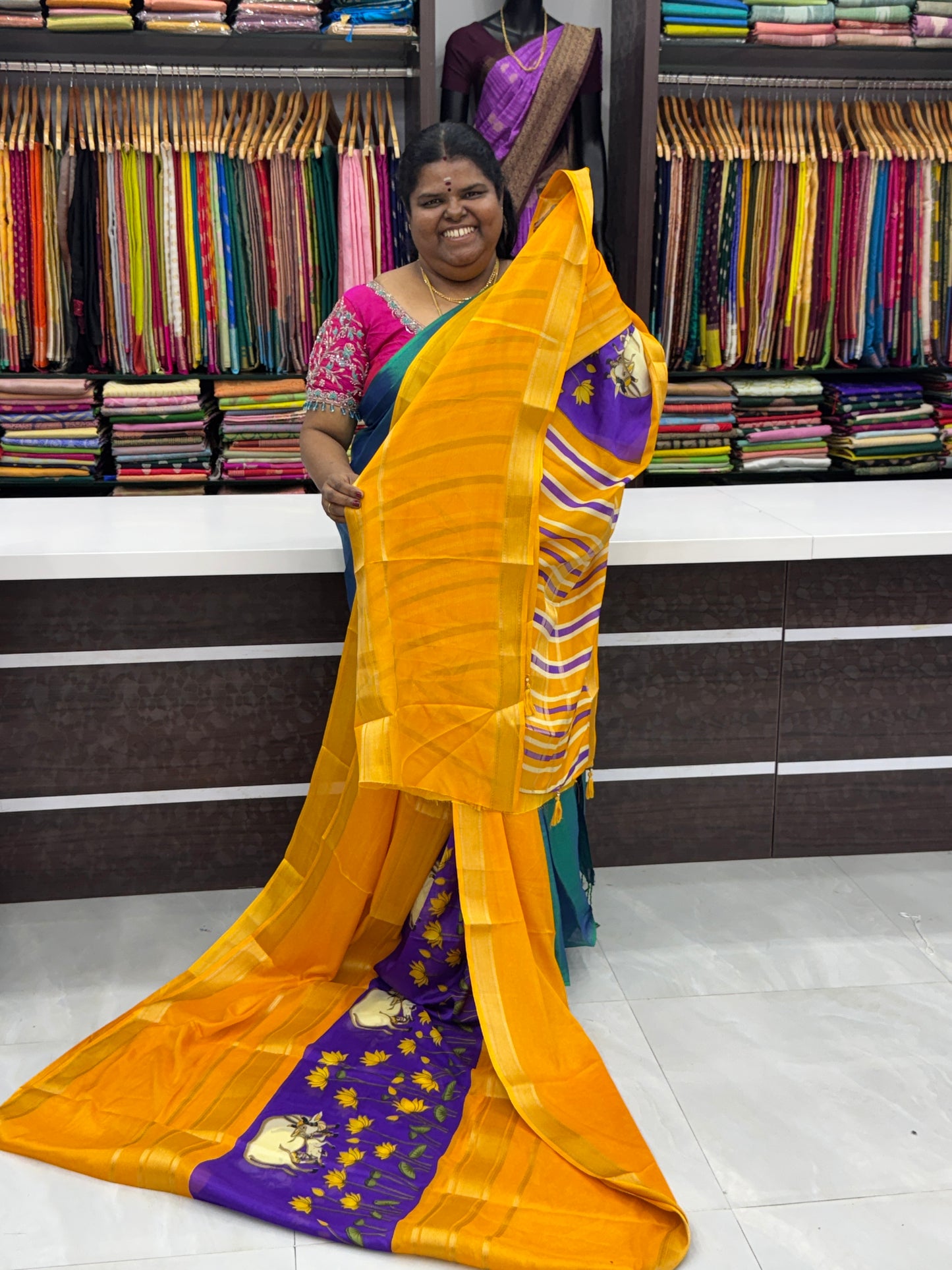 Semi Mysore Crepe Silk - Middle Pichwai Print - VVSMC001