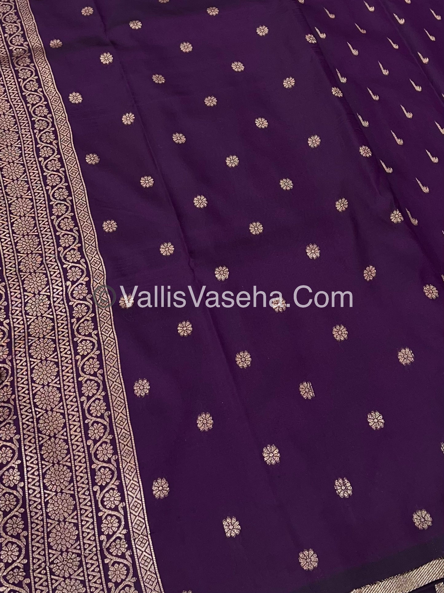 Semi Soft Silk - Flower Butta Border - Purple Shade -VVSSS016