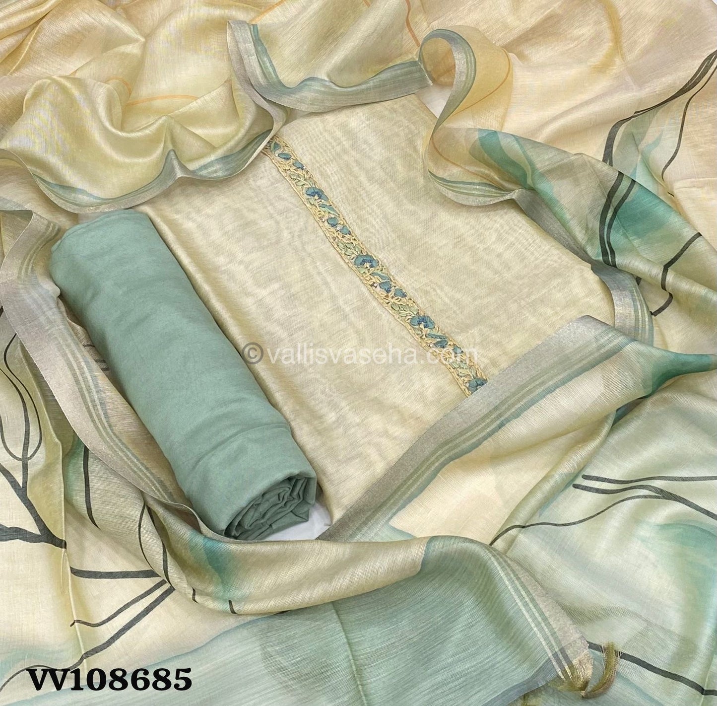 Salwar Material - Embroidered - Chanderi Material - VVUSM001