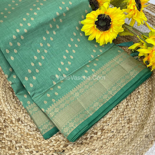Semi Tussar Silk - Grand Pallu  - Pastel Green Shade - VVSTS017