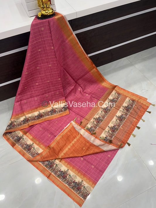 Semi Chanderi Saree - checks pattern - VVSCS004