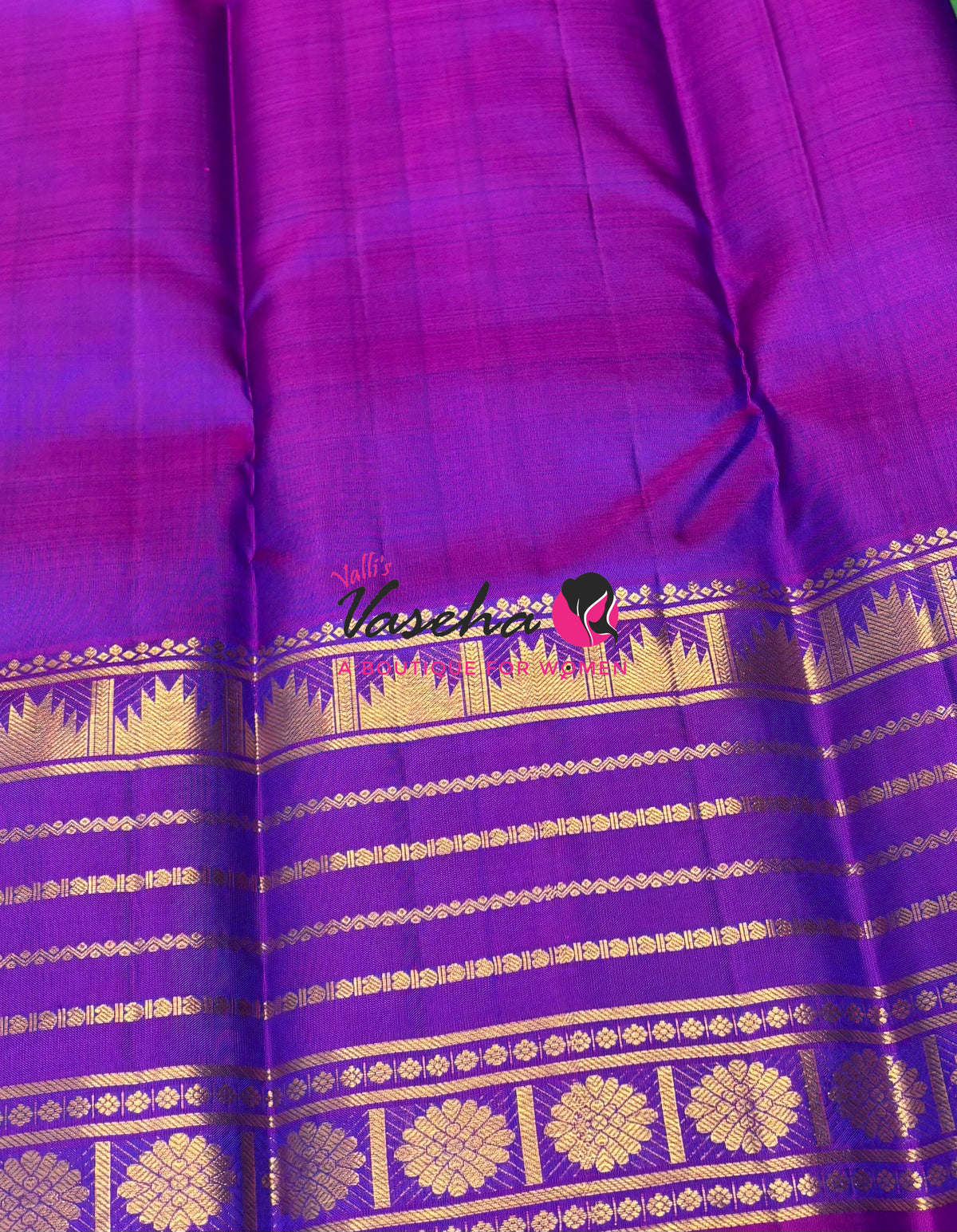 Pure Kanchipuram Silk Saree - Peacock Blue With Purplish Pink - VVPS098