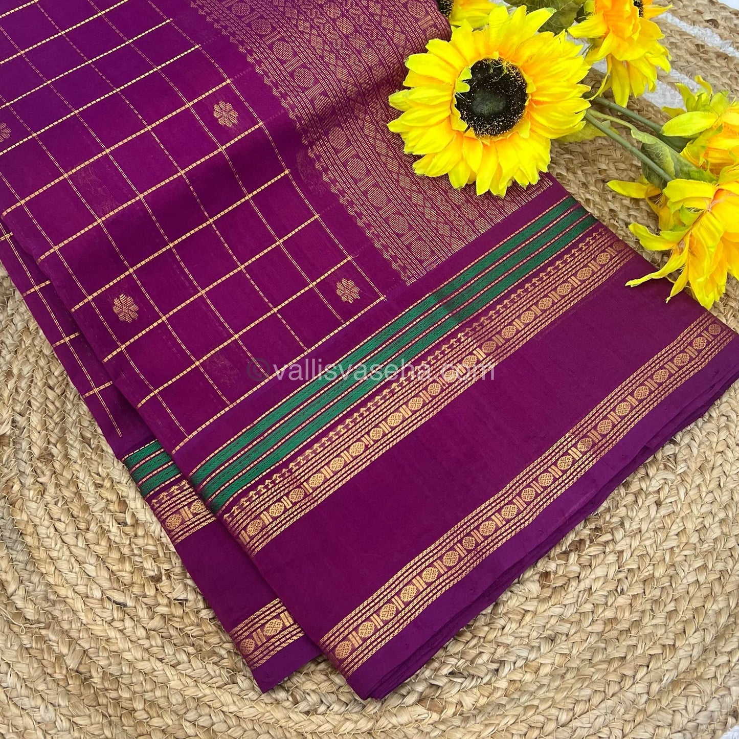 Pure Silk Cotton Saree - Retta Petta Border - Dark Purple Shade - VVPSC001