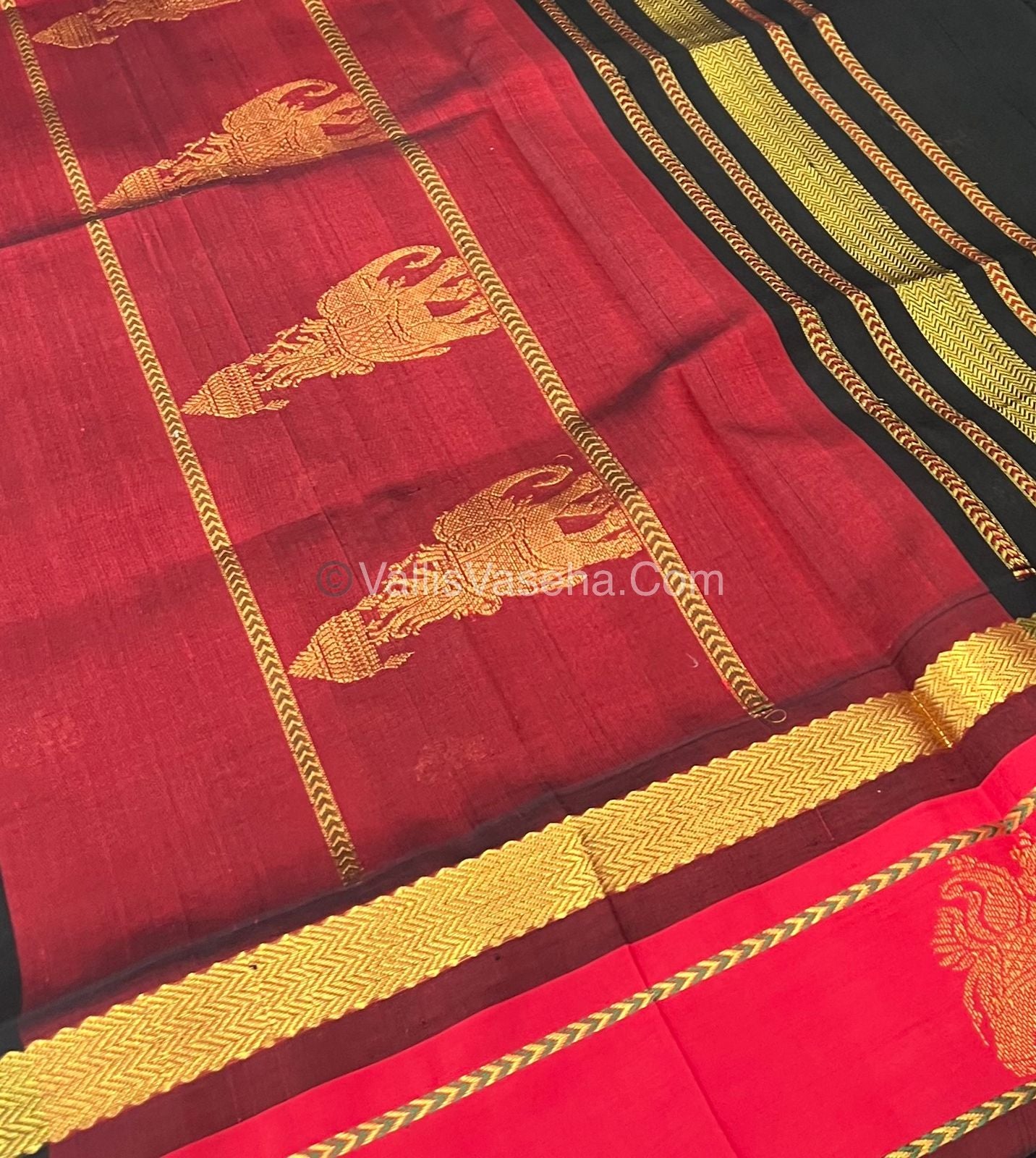 Pure Korvai Silk Cotton Saree - Border Elephant butta Design - VVKSC018
