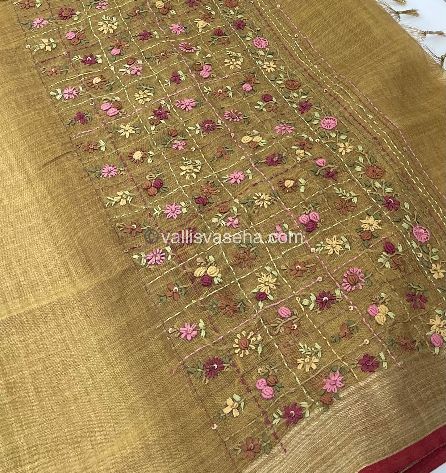 French Knot - Tissue Saree -Venthaya Yellow Shade - VVLFN001