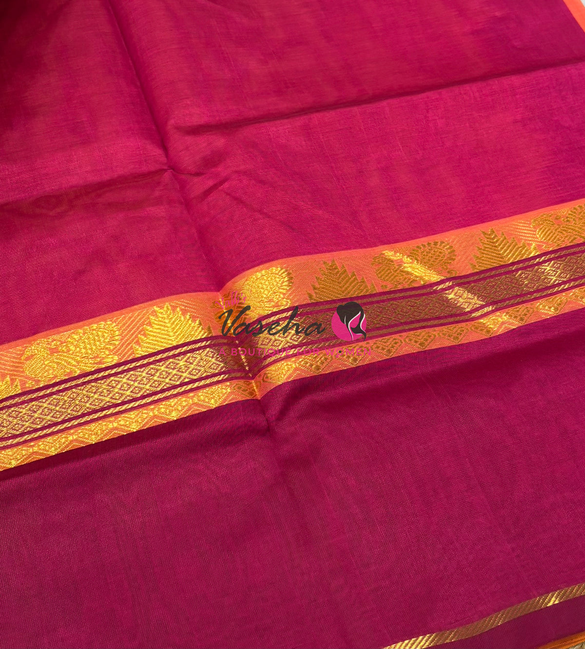 Pure Silk Cotton Saree - VTV Sarees - Peachish Pink & Pinkish Red Shade - VVPSC013