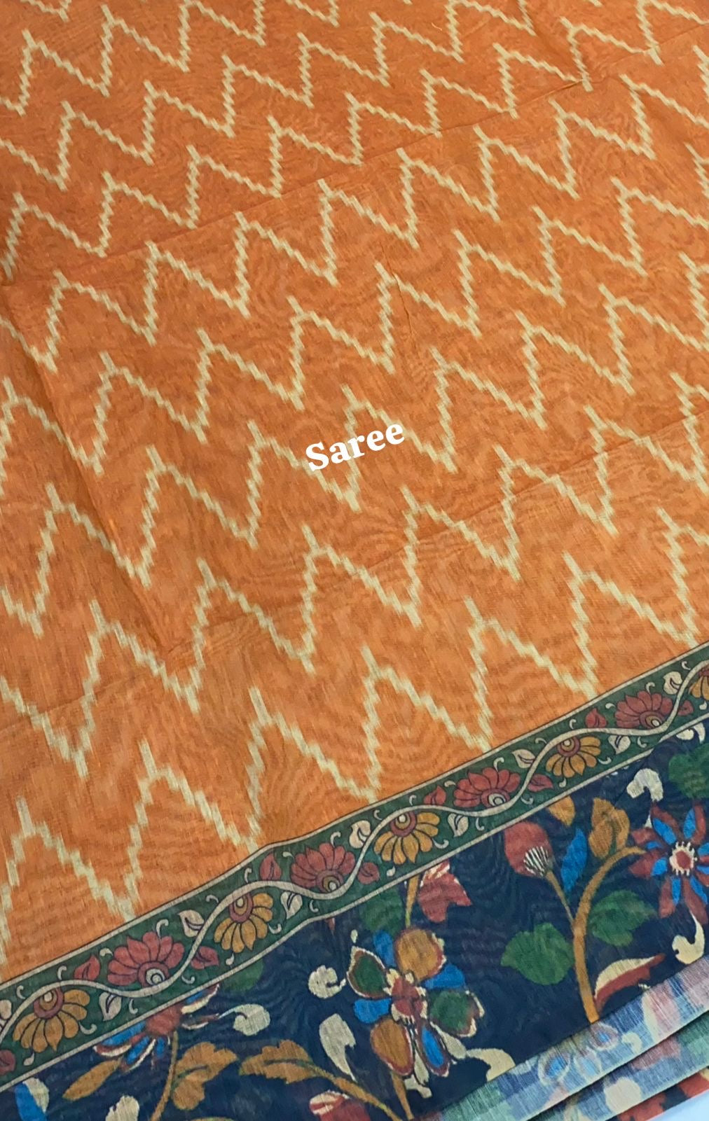 Chanderi Mixed Cotton Saree - Ikkat & kalamkari design - VVCC002