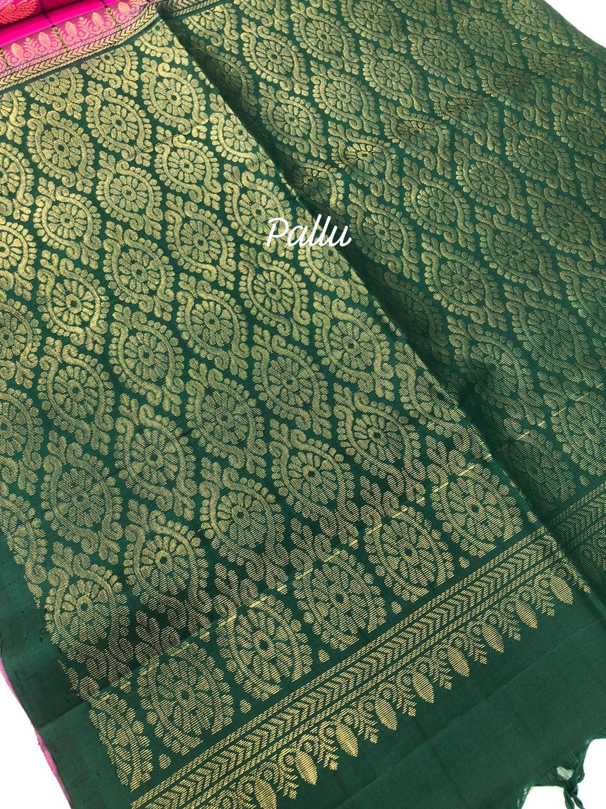 Pink with Green Combo - Pure Soft Silk Saree - VVPSS002