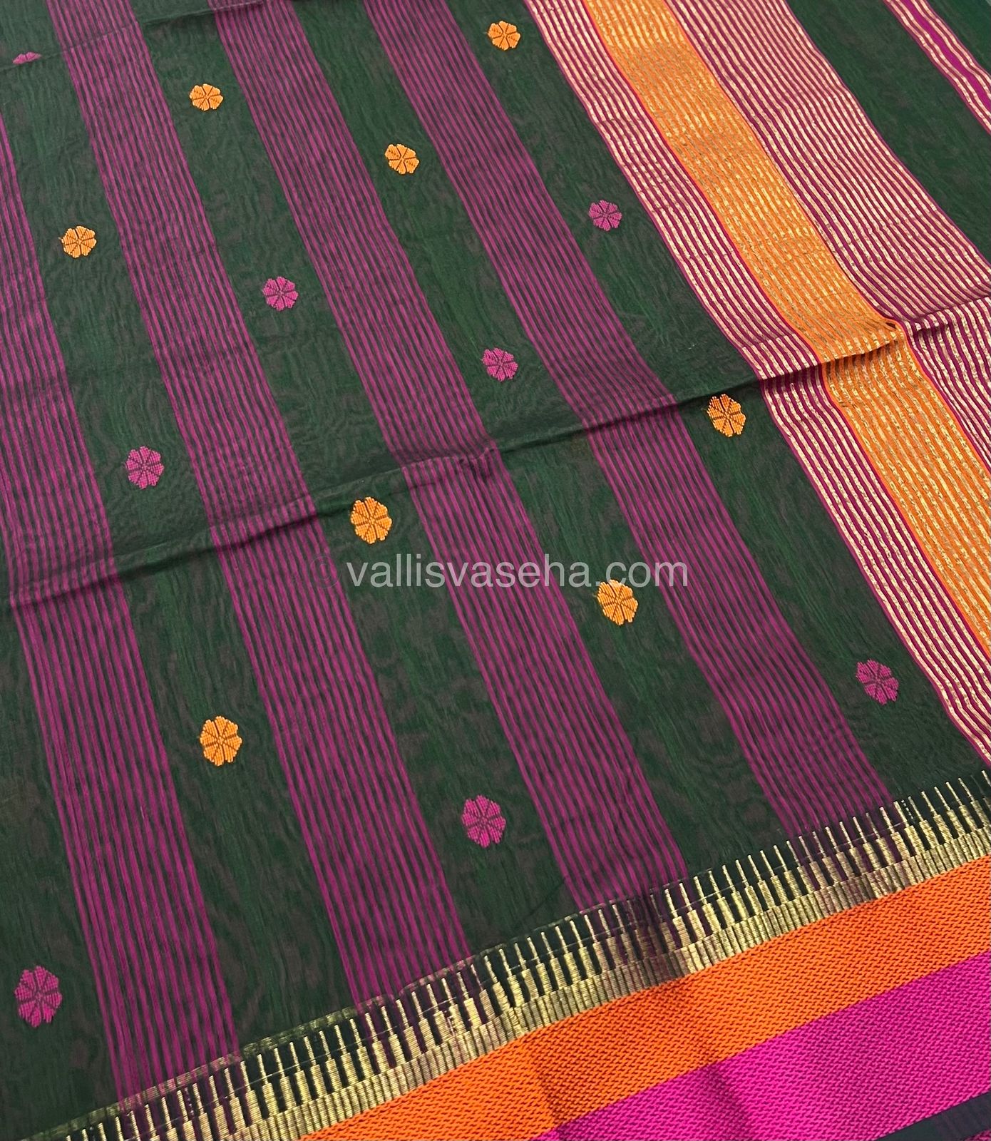 Pure Maheshwari Silk Cotton Saree - Green & Pink Color - VVMSC004