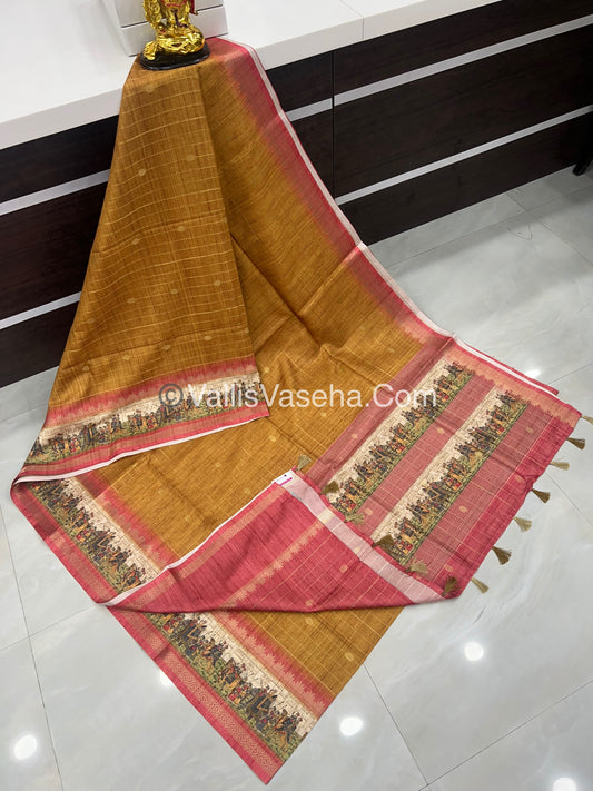 Semi Chanderi Saree - checks pattern - VVSCS004