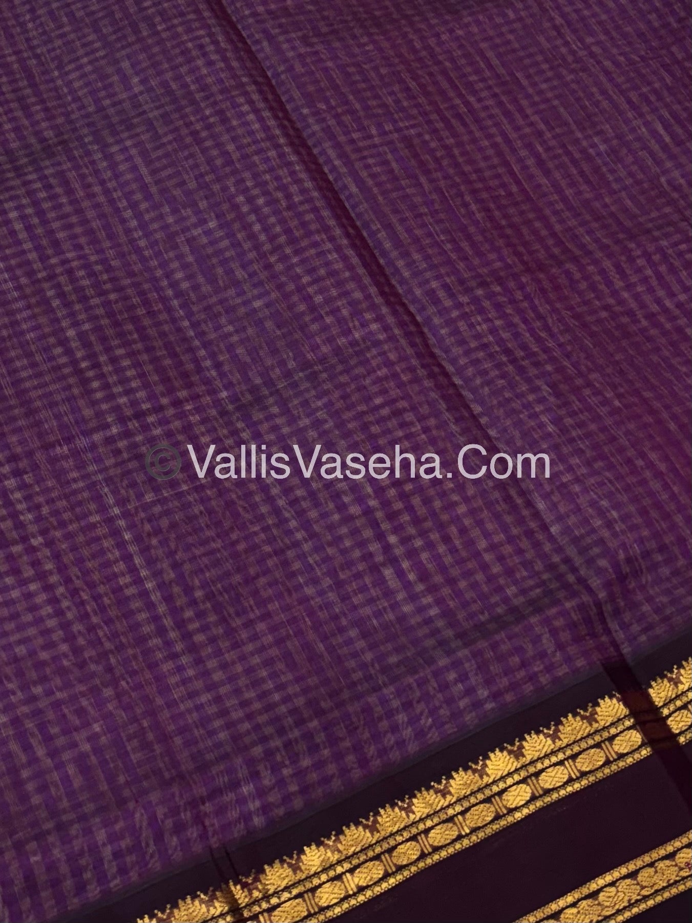 Pure Korvai Silk Cotton - Podi Kattam - Retta Petta Border - Purplish wine & White with Wine - VVKSC003