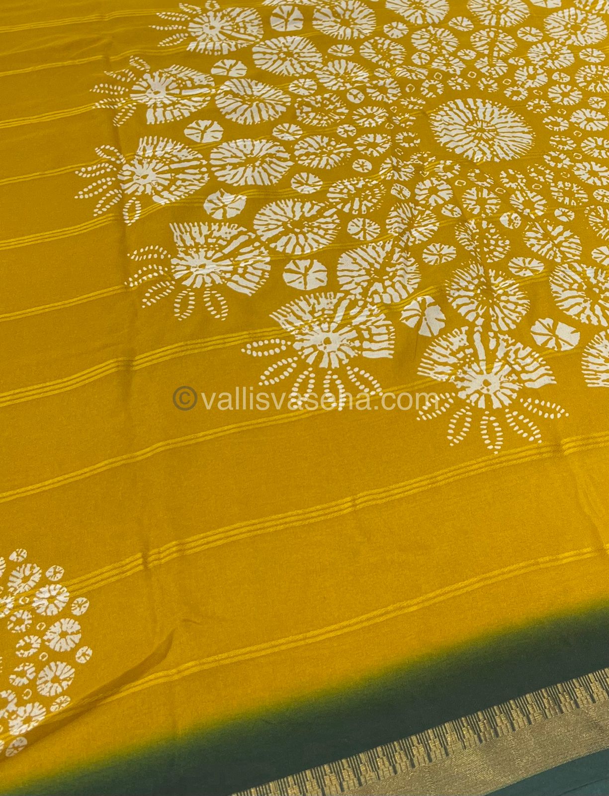 Muslin Georgette Saree - Yellow with Green - VVMGS001