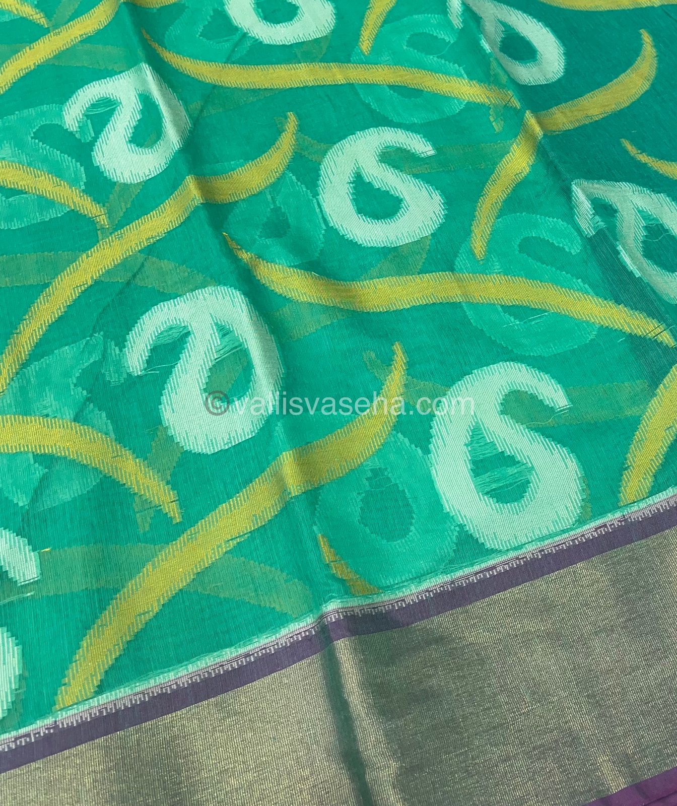 Banarasi Pochampally Weaving Semi Soft Cotton Saree - Sea Green with Light Purplish Pink - VVBPS001