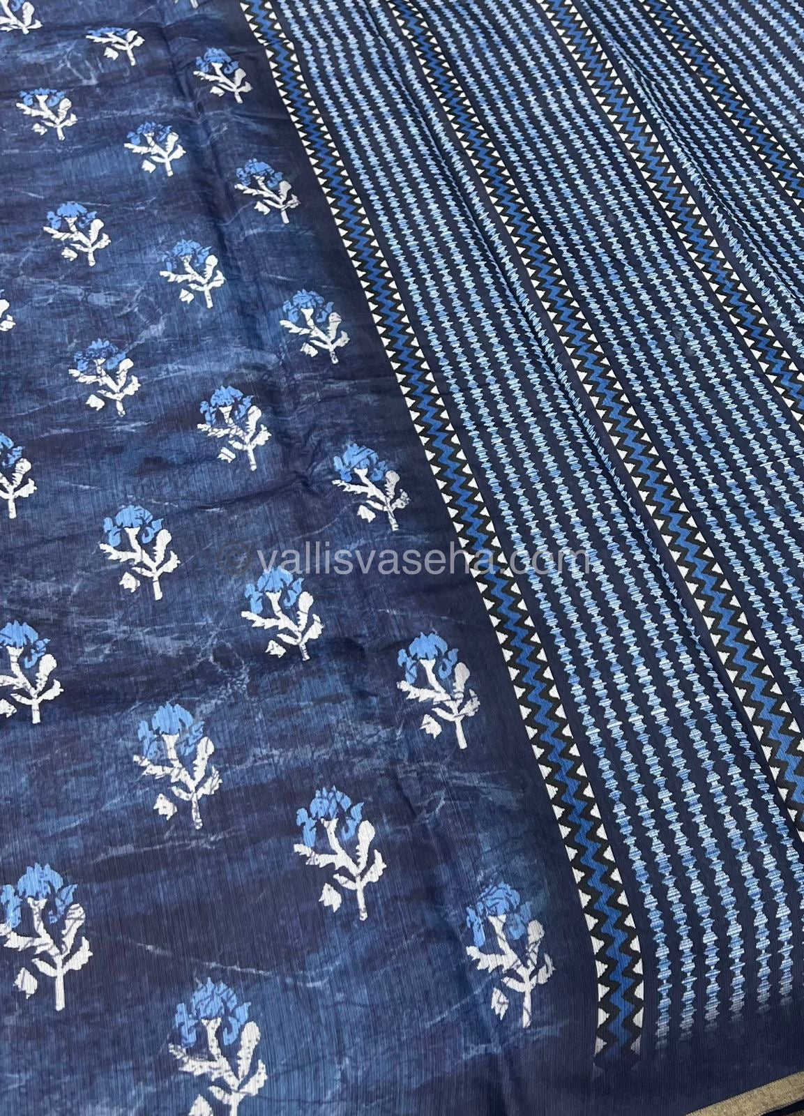 Chanderi Mixed Cotton Saree - Indigo Prints - VVCPS001