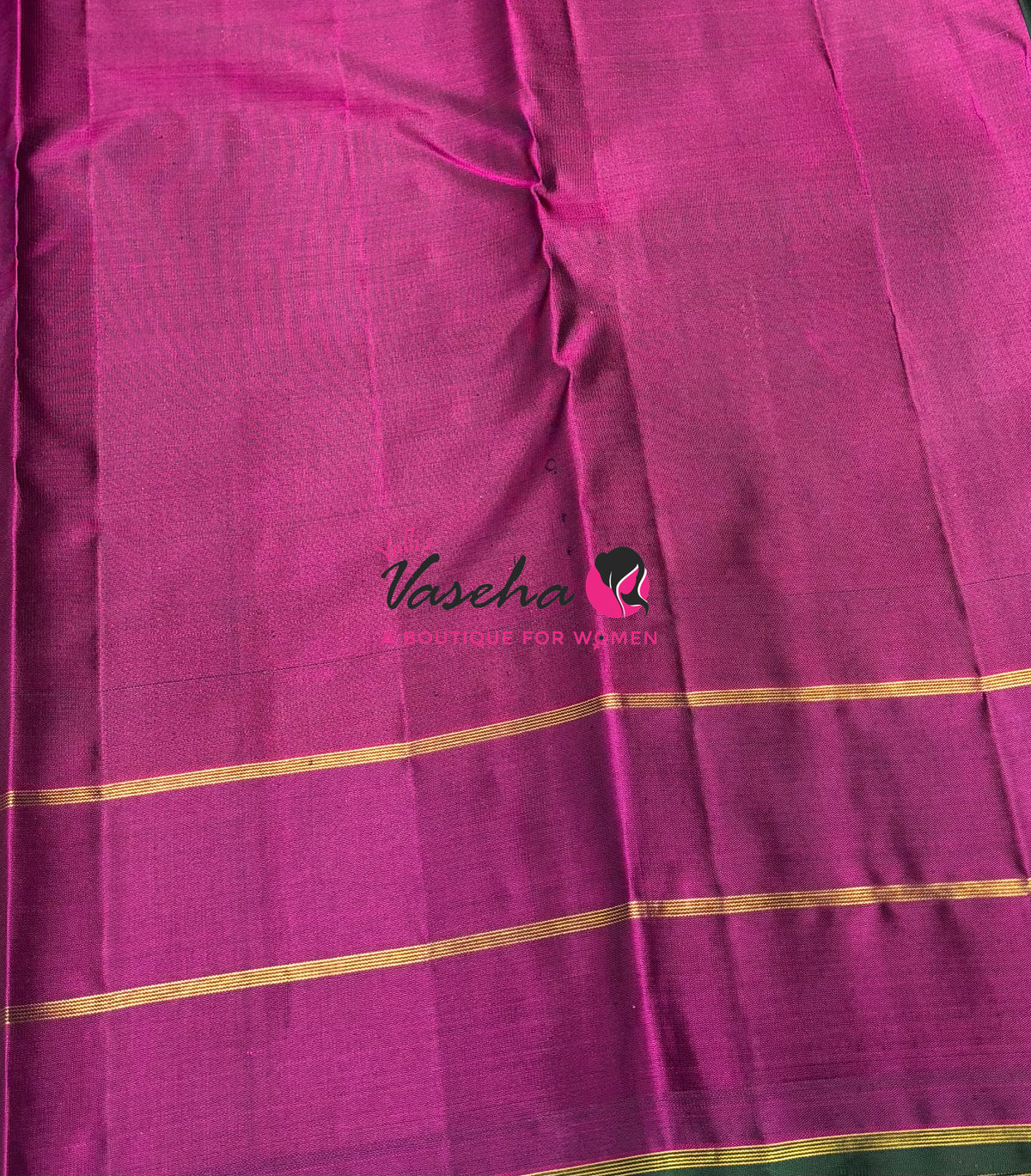 Pure Kanchipuram Silk Saree - Green & Purplish Pink Combo - VVPS046