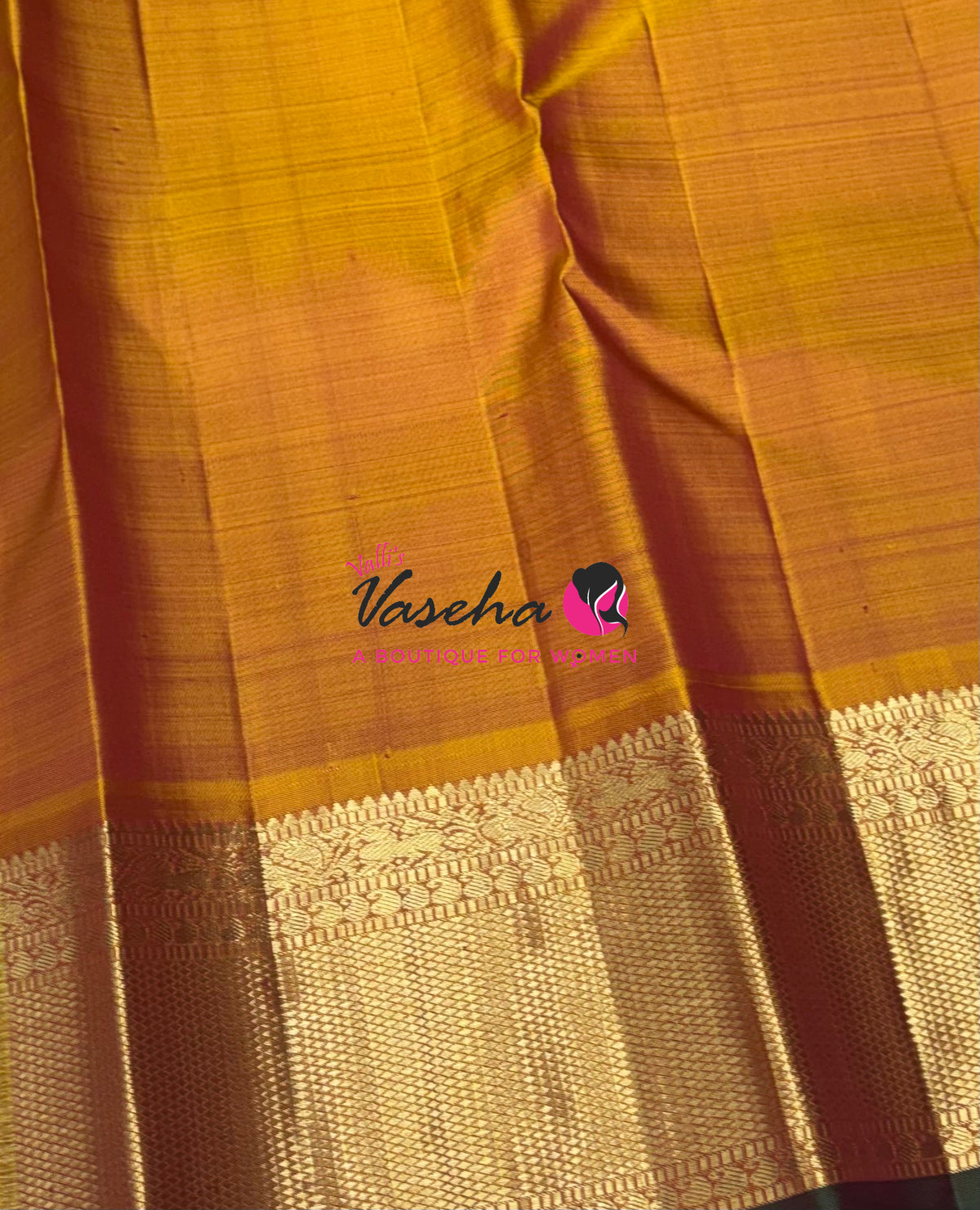Pure Vintage Korvai Kanchipuram Silk Saree - Green With Mustard Yellow - VVPS046