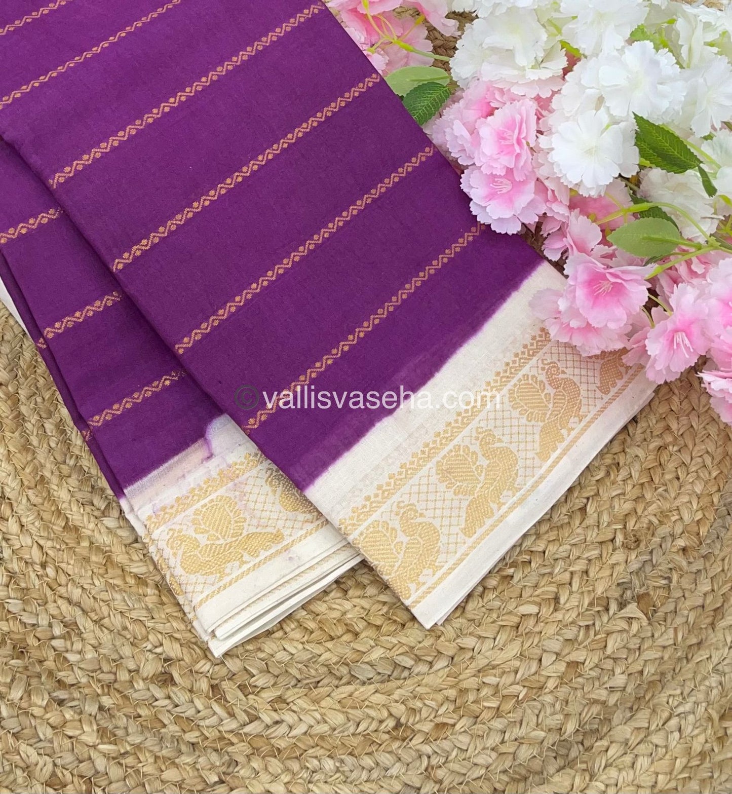 Sungudi Cotton Saree | Velthari Design - Half white with Purple Shade - VVSCV001