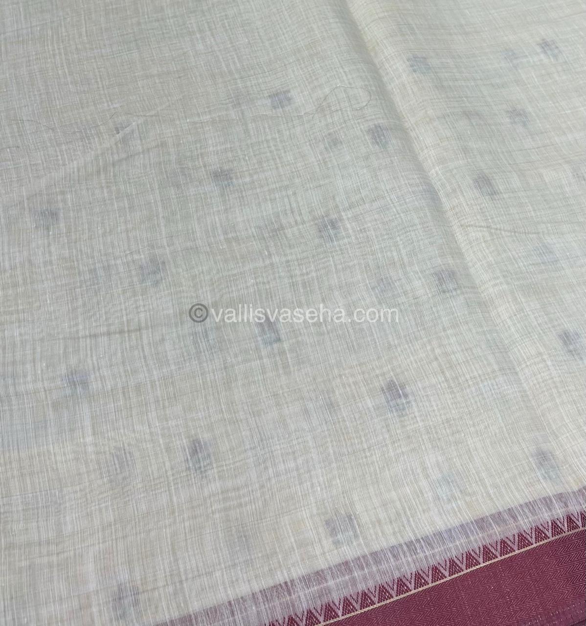 Semi Tussar Embroidery - Cream with Merun Combo - VVSTE001