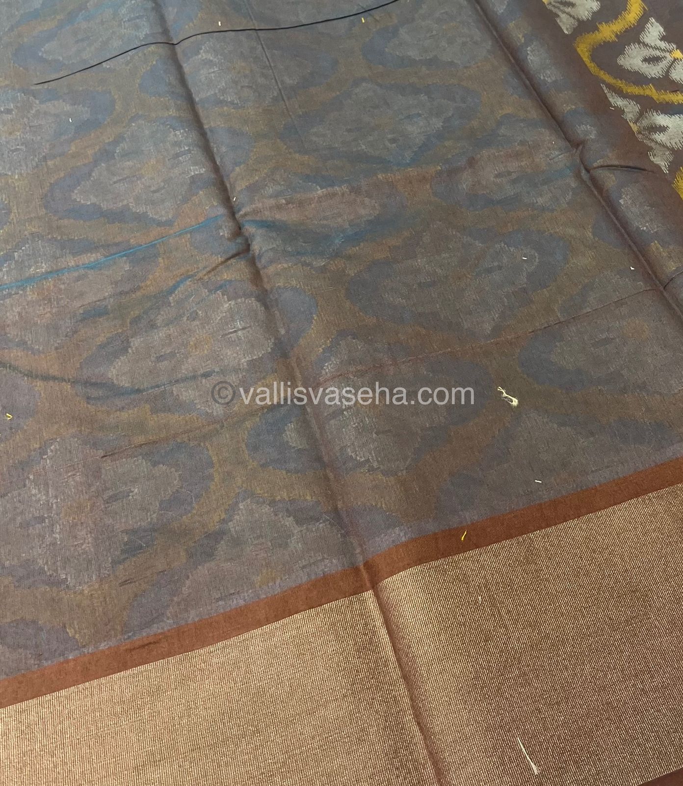 Banarasi Pochampally Weaving Semi Soft Cotton Saree - Blue with Brown - VVBPS001