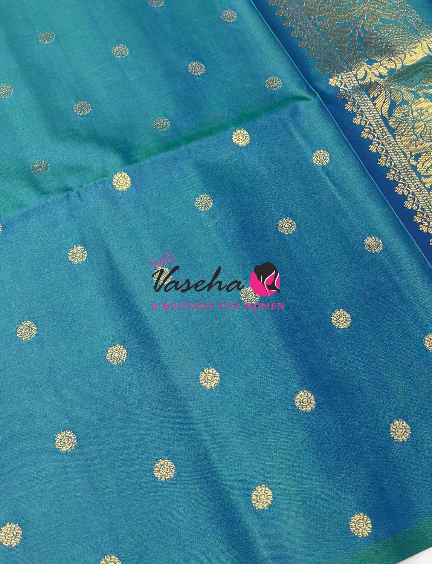 Semi Soft Silk - Kolam Design - Peacock Bluish Green Shade -VVSSS029