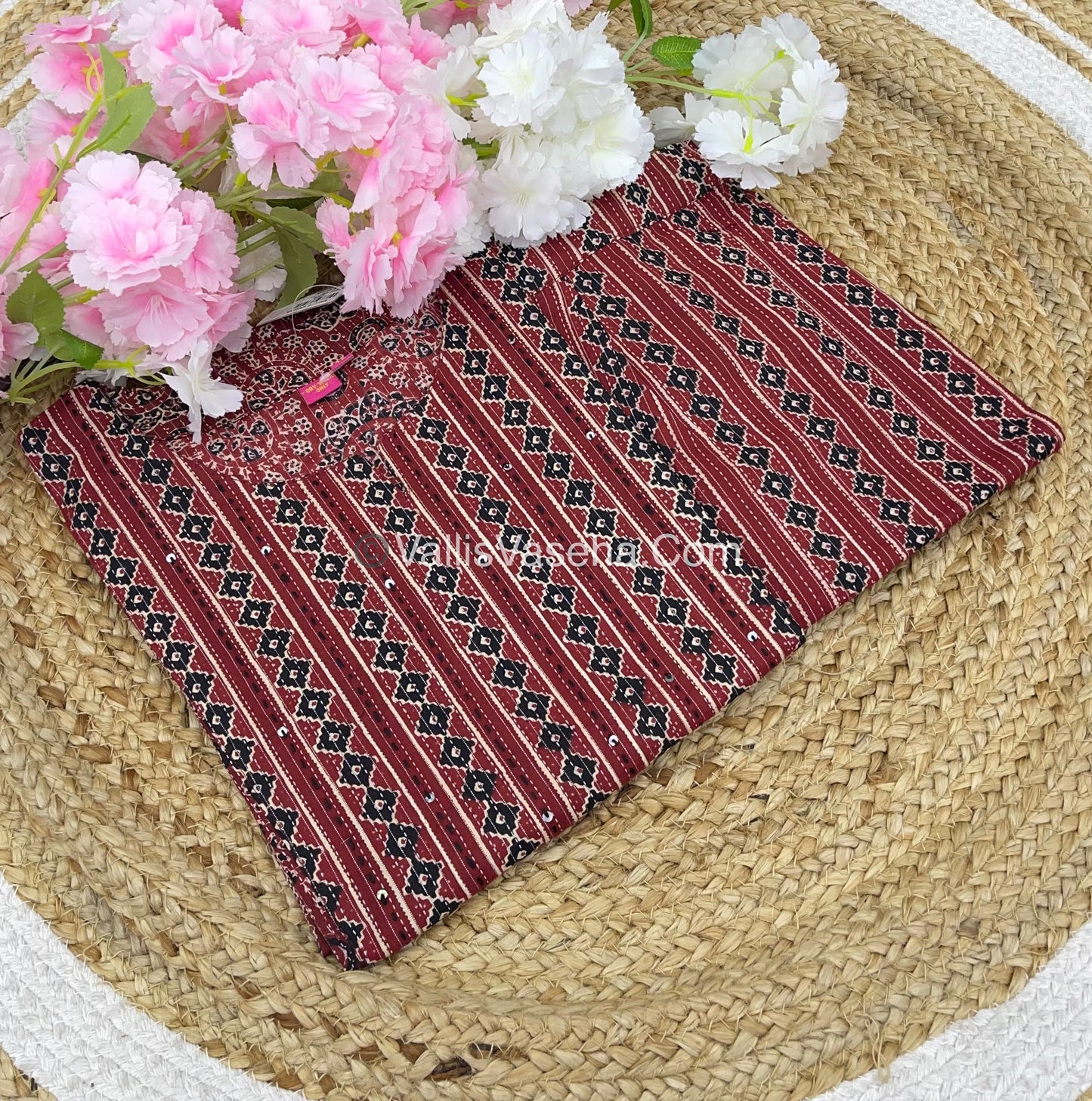 Trendy Printed Cotton - Co-ord Set - Maroon Shade - VVRCS001