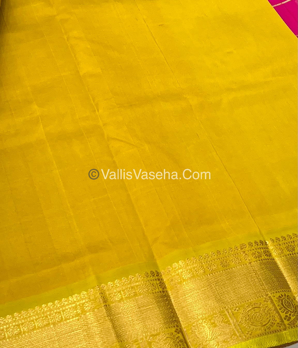 Pure Silk Cotton Saree - Mayil & Chakkaram Design - Pink With Yellow - VVMC001