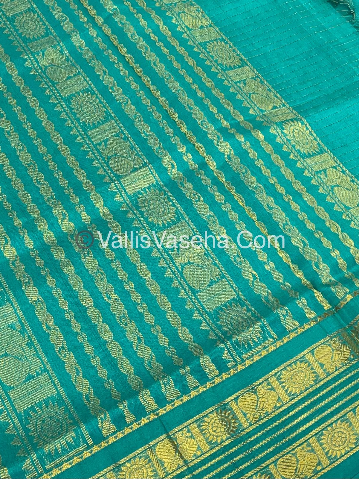 Pure Korvai Silk Cotton - Retta Petta Border - Blue With Turquoise Blue Combo - VVKSC010