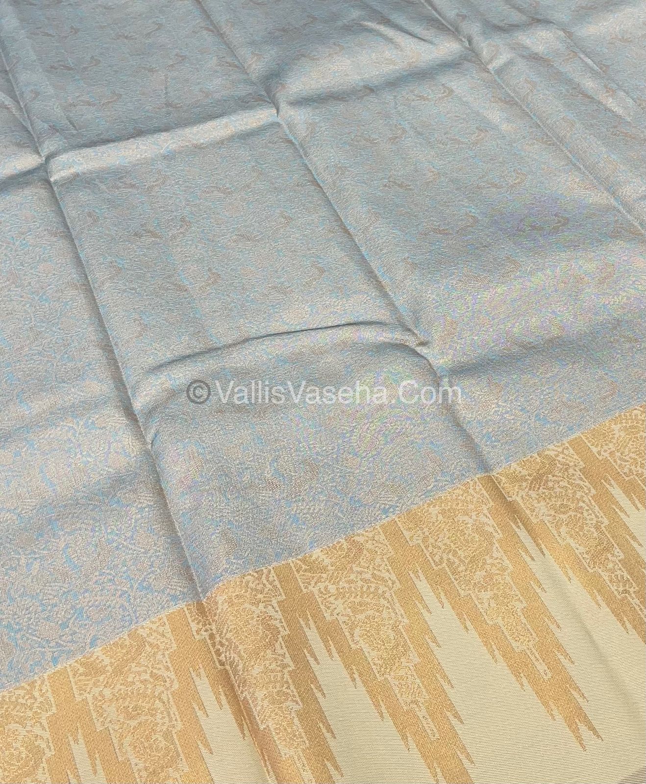 Kanchi Semi Silk - Ice Blue with Cream - VVKSS003