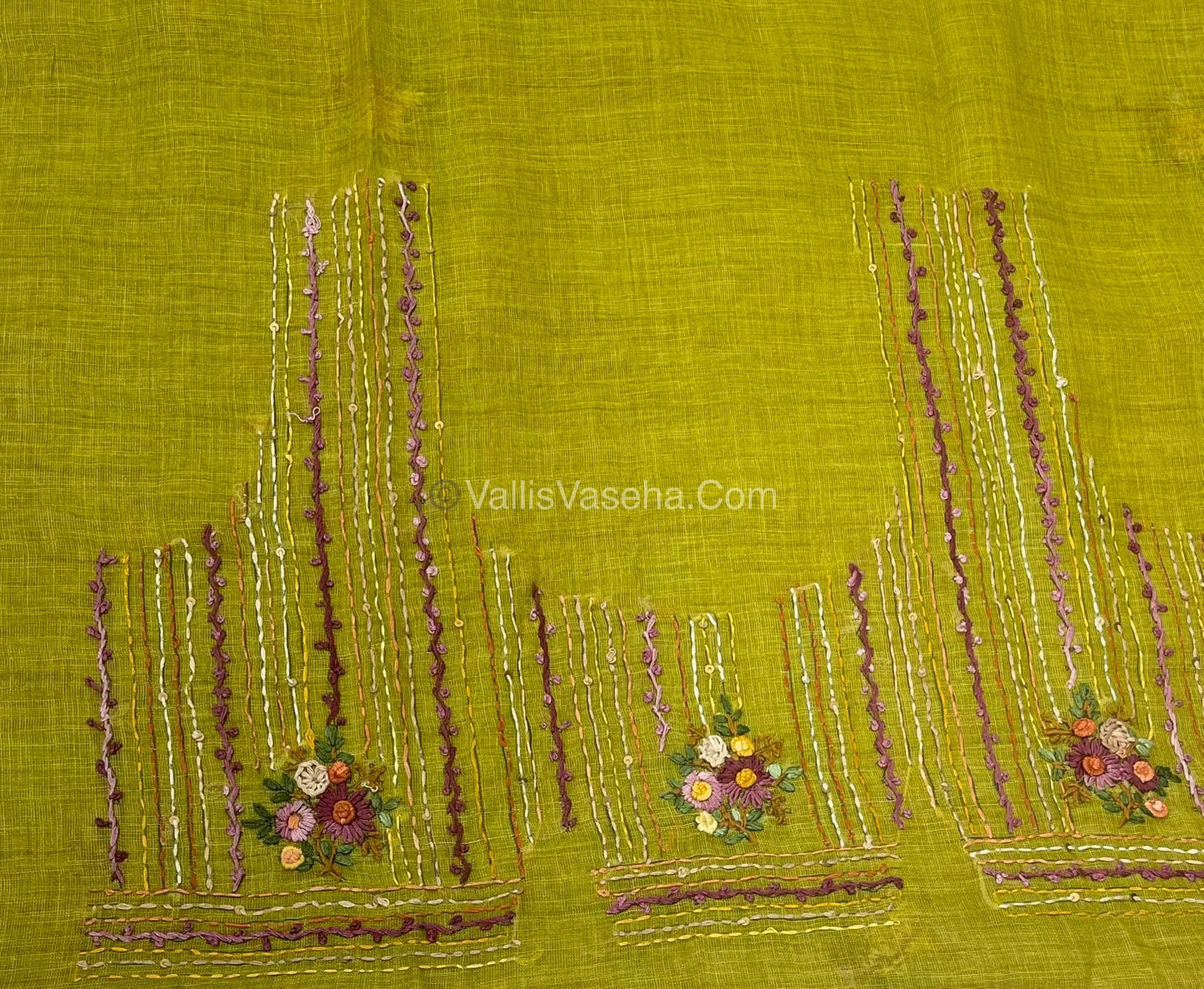 French Knot - Linen Tissue Saree - Green Shade - Heavy Work Blouse - VVLFN012